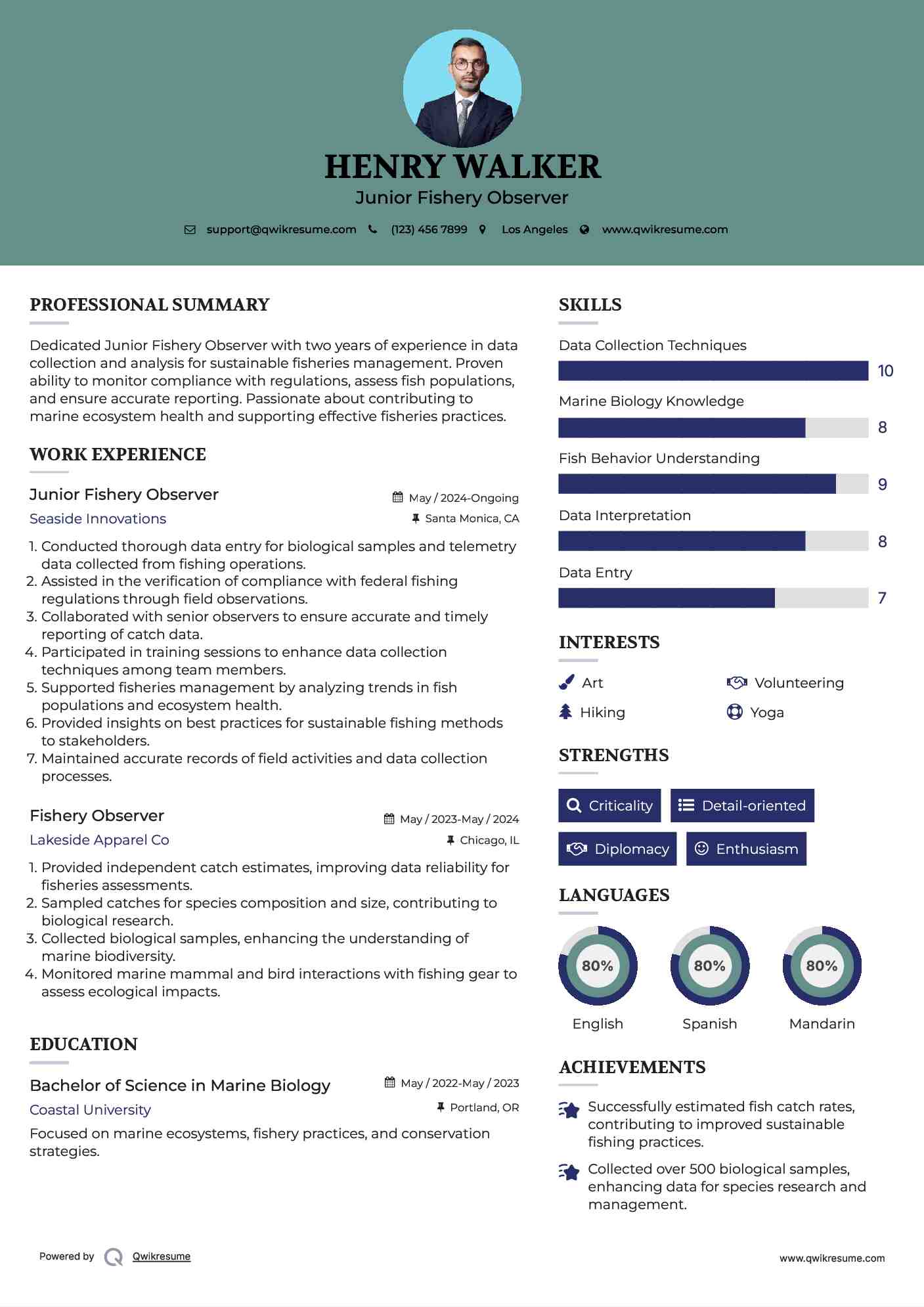 Junior Fishery Observer Resume Template