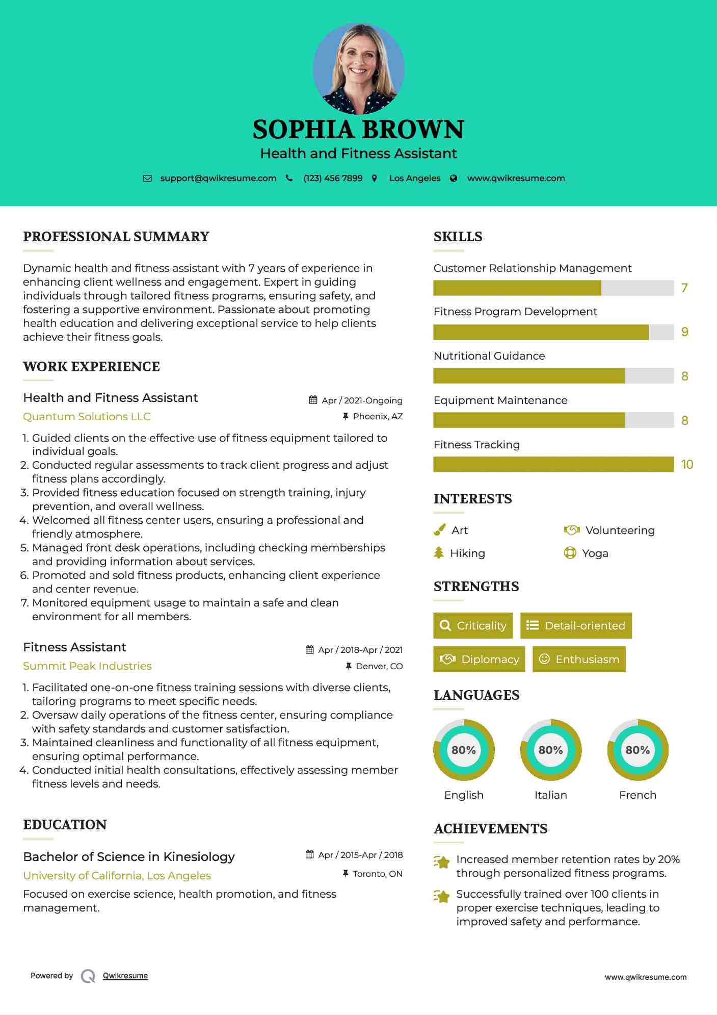 Health and Fitness Assistant

 Resume Format