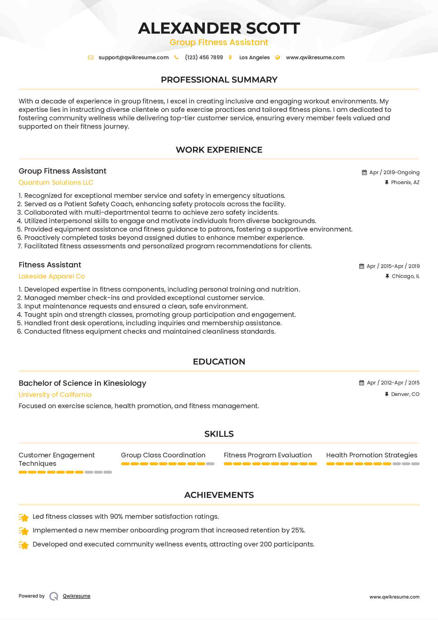 Group Fitness Assistant

 Resume Template