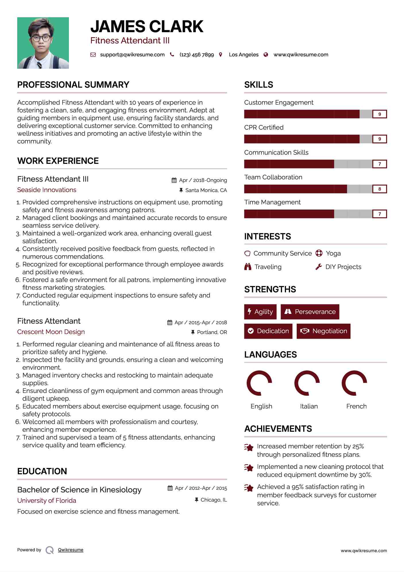 Fitness Attendant III Resume Format