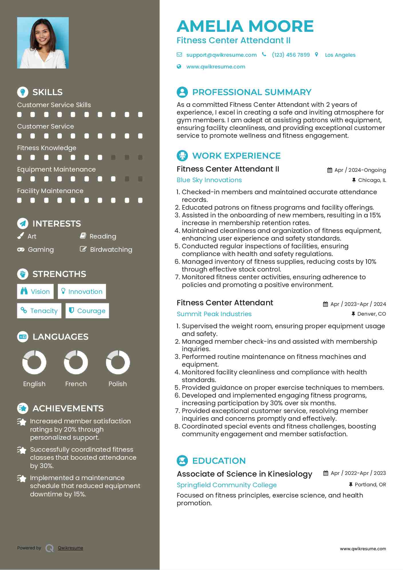 Fitness Center Attendant II Resume Format