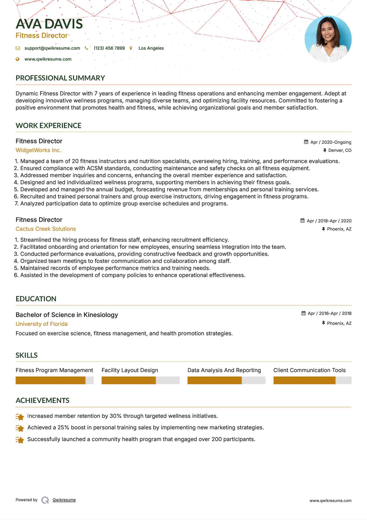 Fitness Director Resume Example