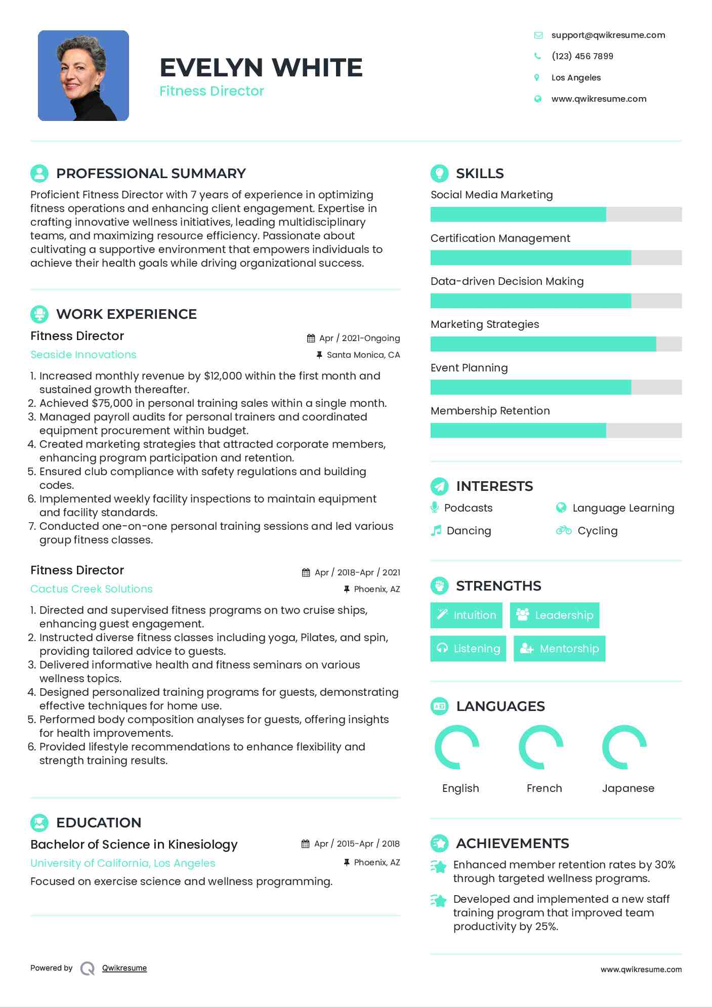 Fitness Director Resume Model