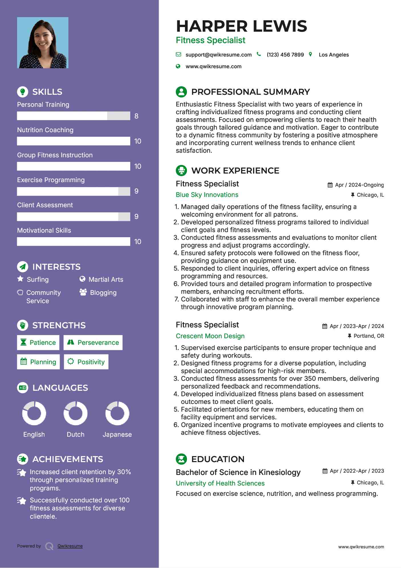 Fitness Specialist Resume Template