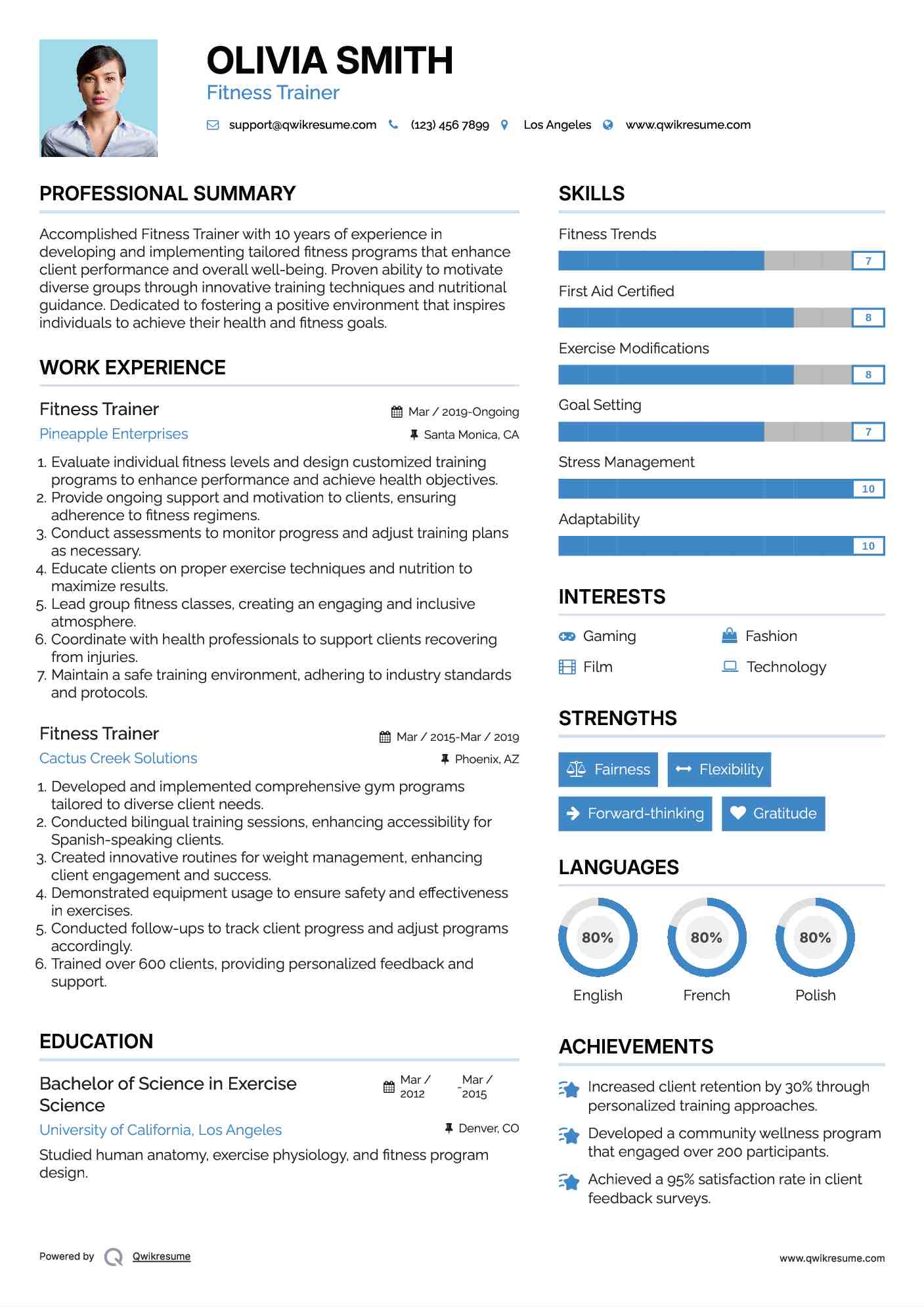 Fitness Trainer Resume Template