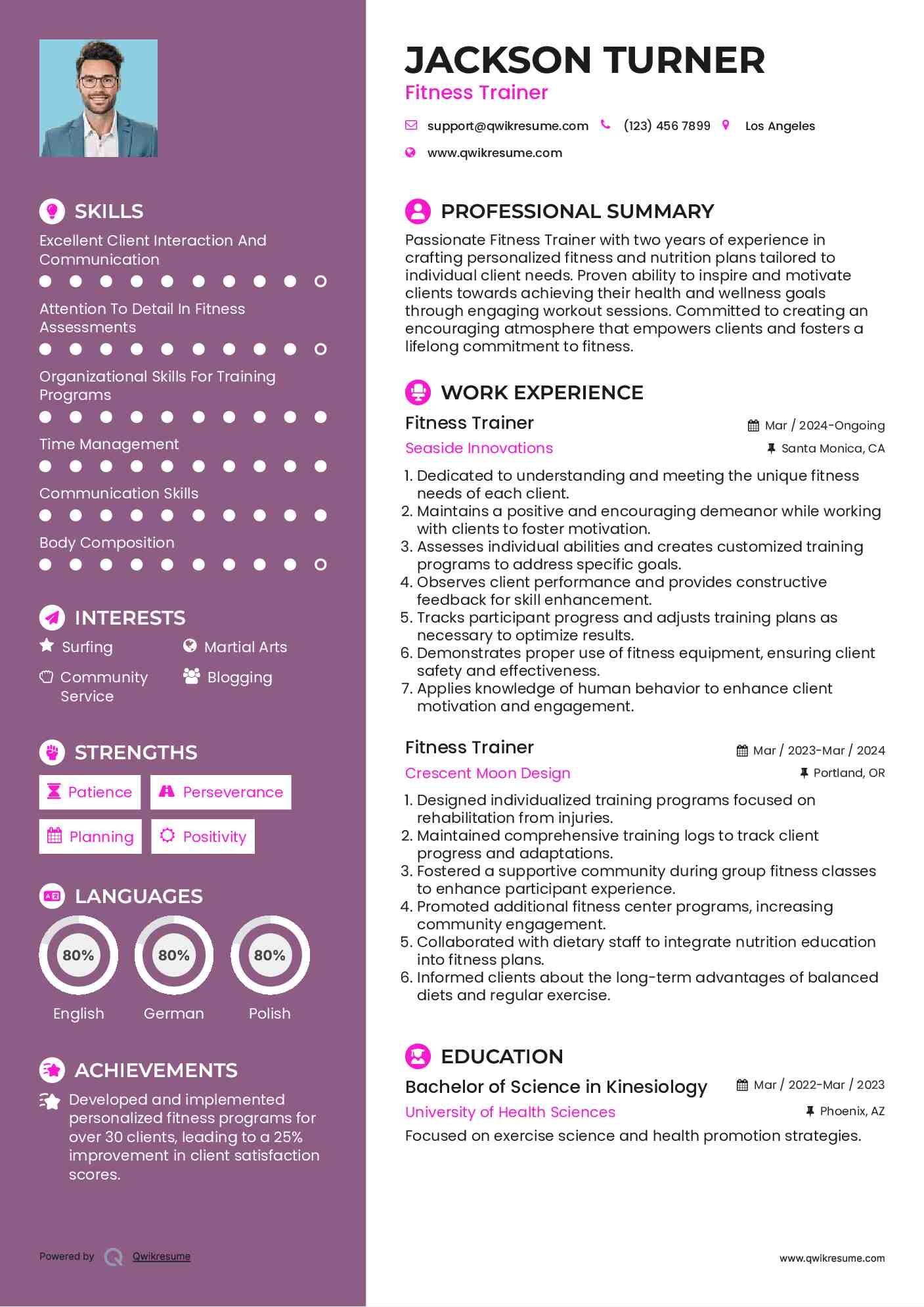 Fitness Trainer Resume Template