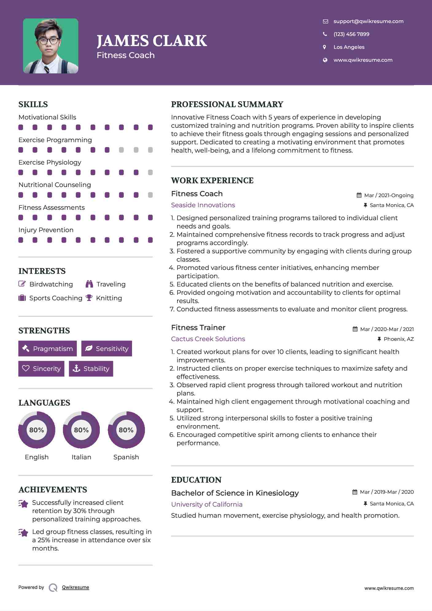 Fitness Coach Resume Format