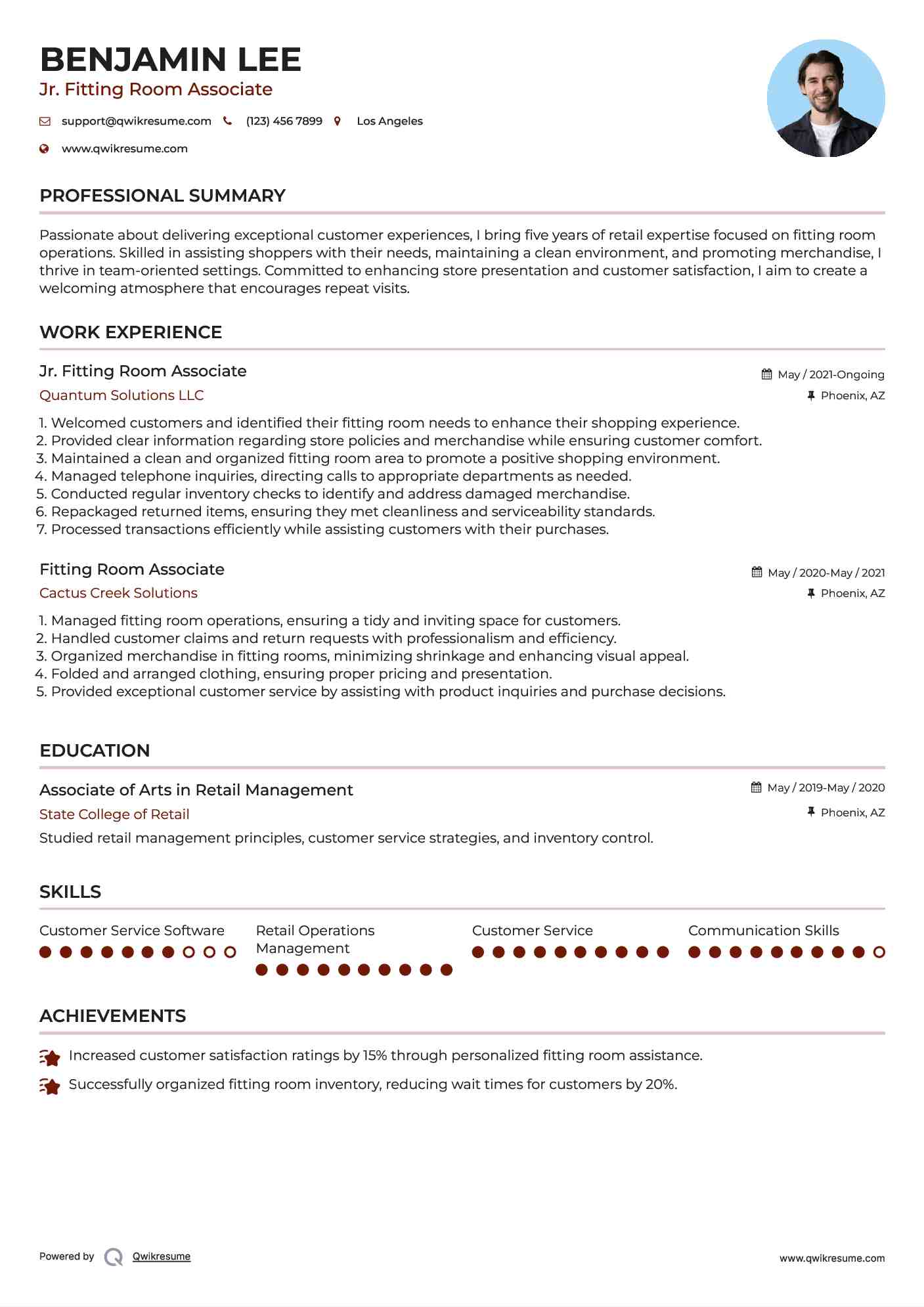 Jr. Fitting Room Associate Resume Template