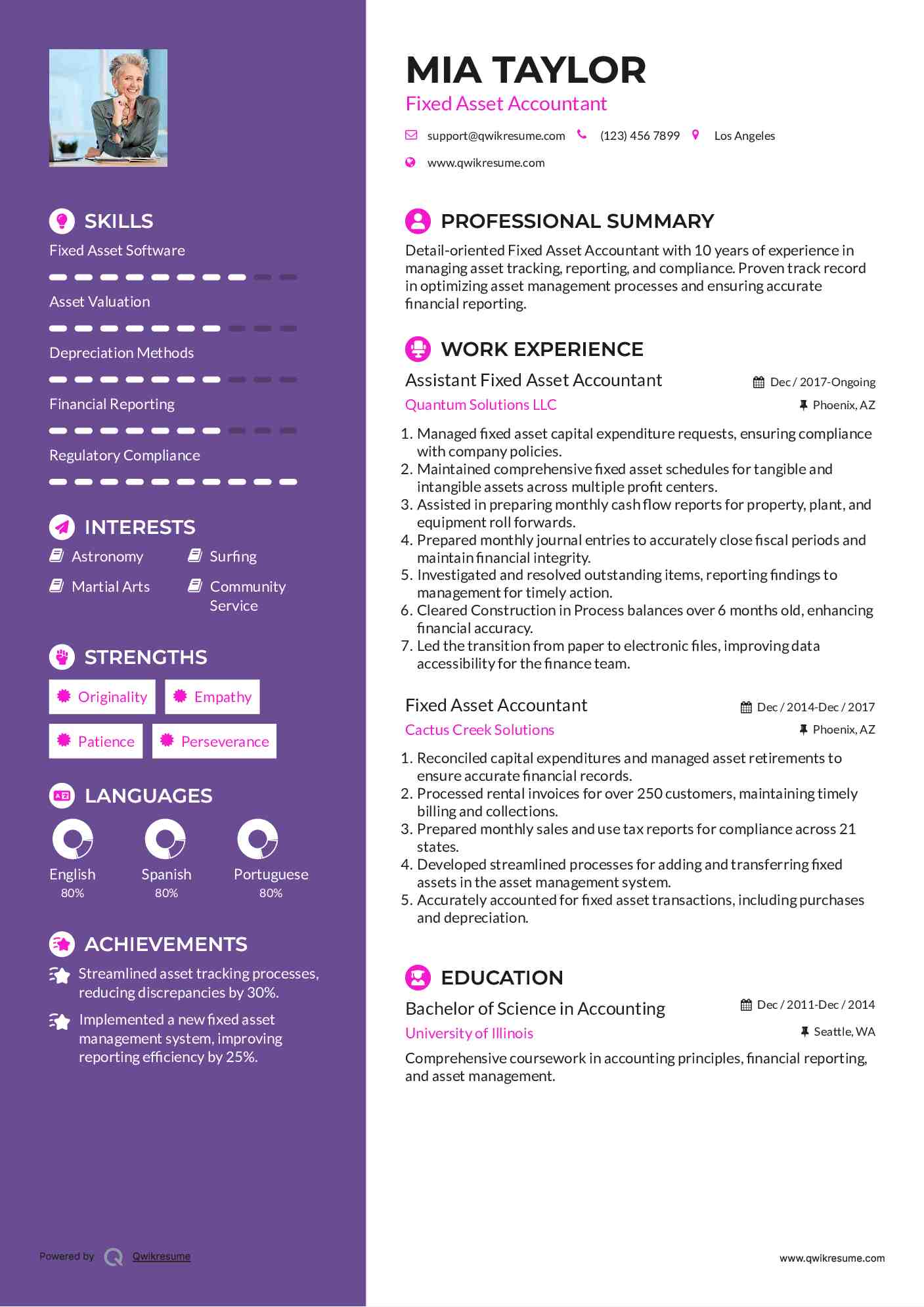 Assistant Fixed Asset Accountant Resume Template