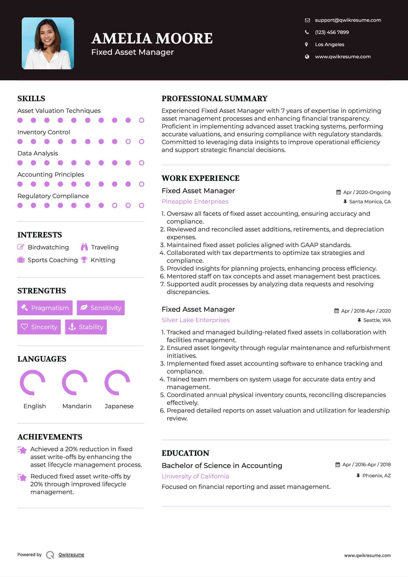 Fixed Asset Manager Resume Sample