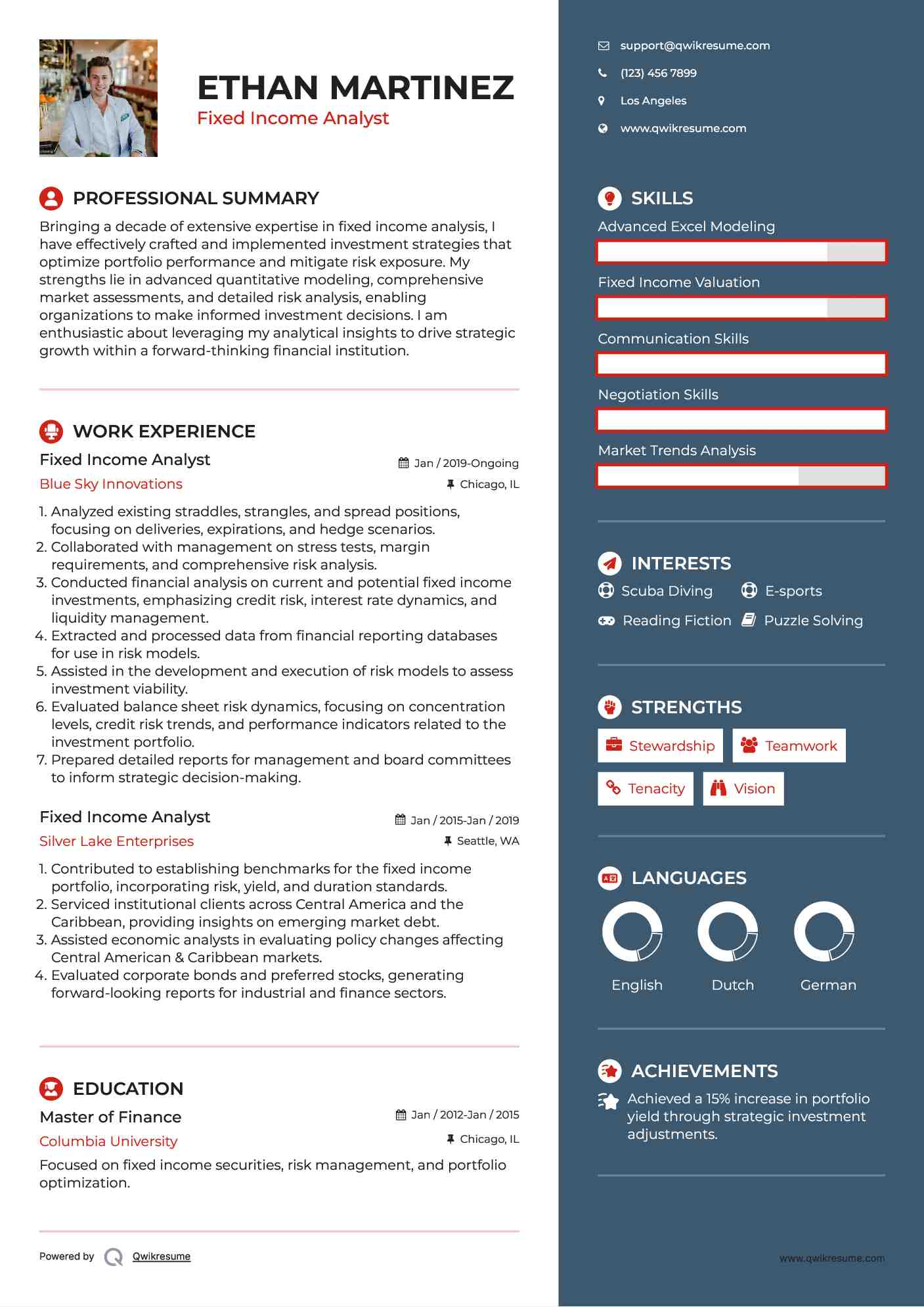 Fixed Income Analyst Resume Format