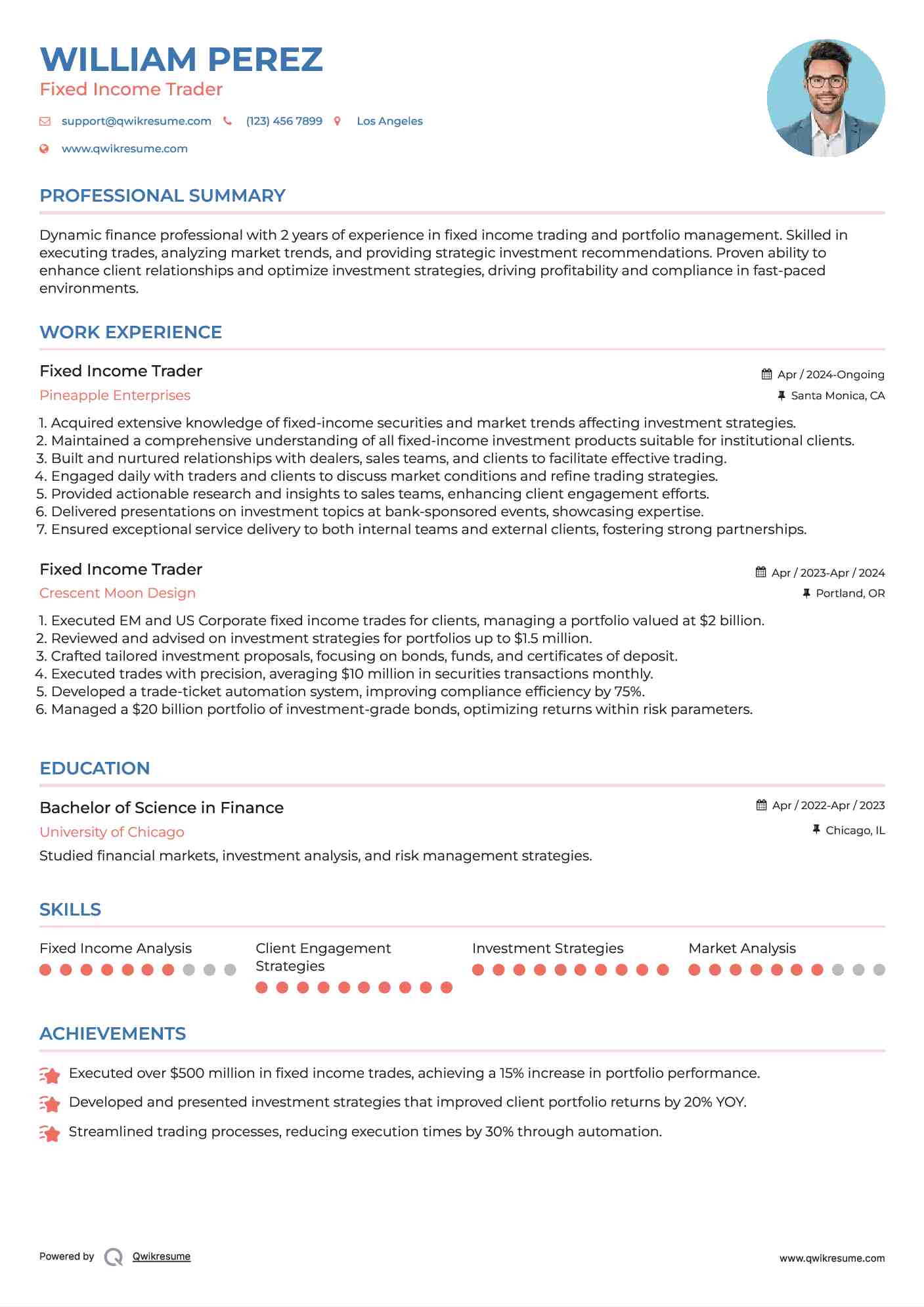 Fixed Income Trader Resume Sample