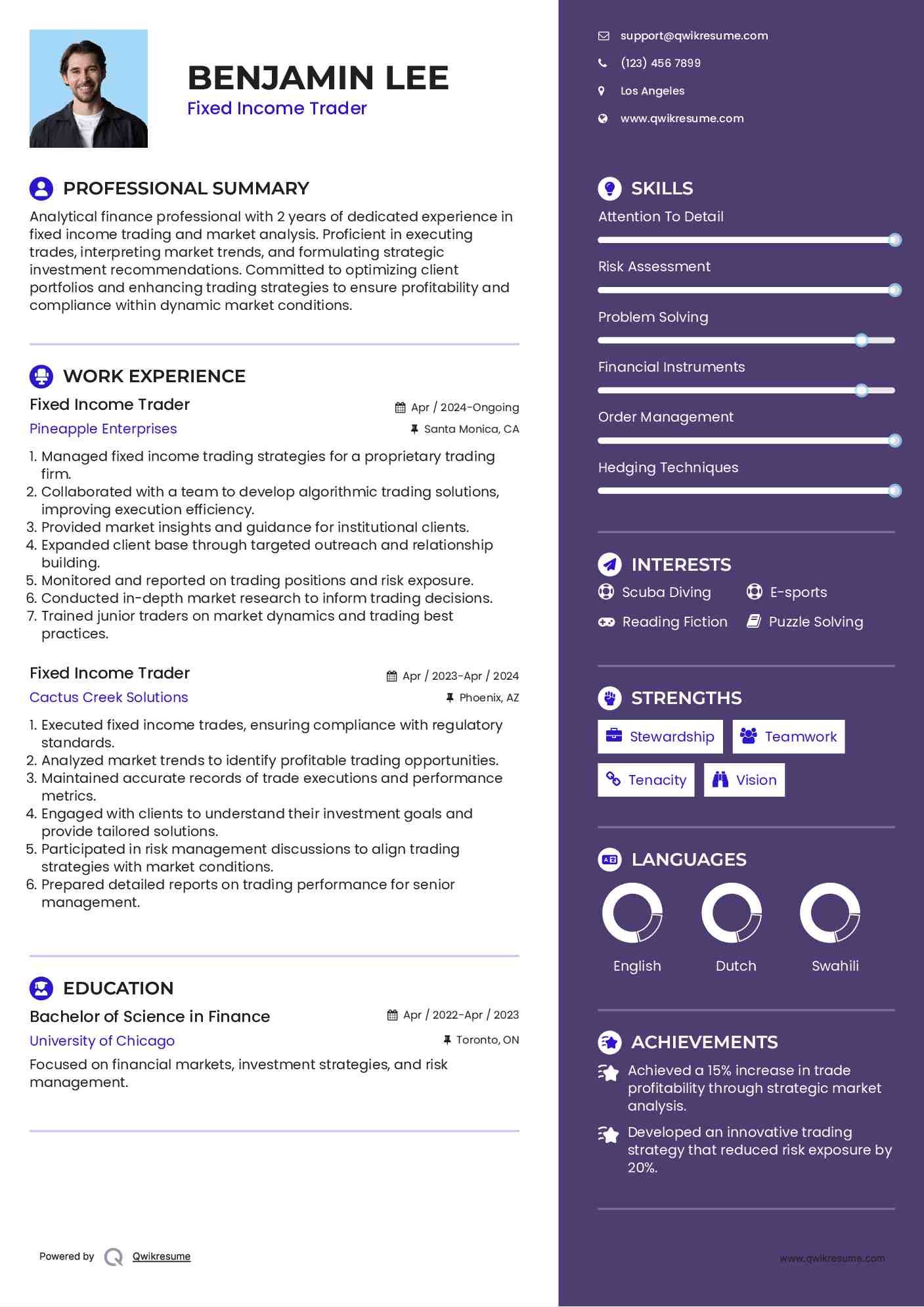 Fixed Income Trader Resume Template