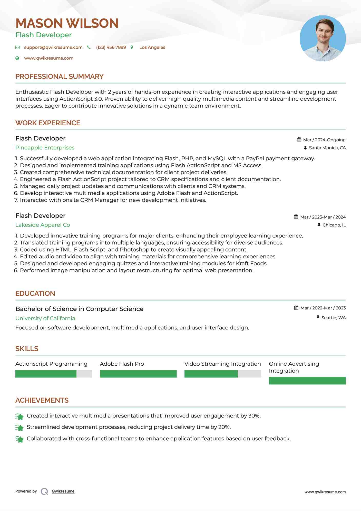 Flash Developer Resume Model