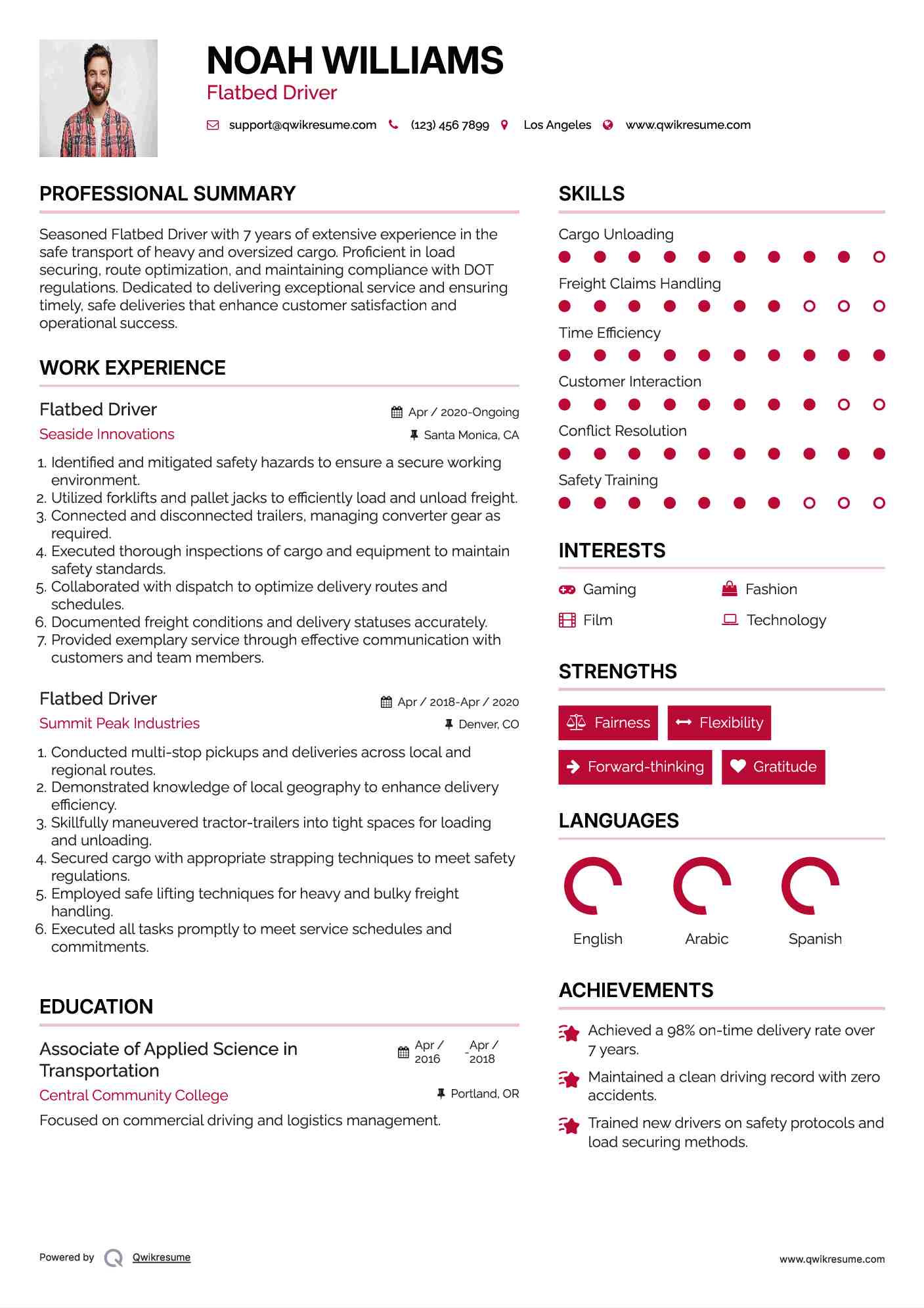 Flatbed Driver Resume Model