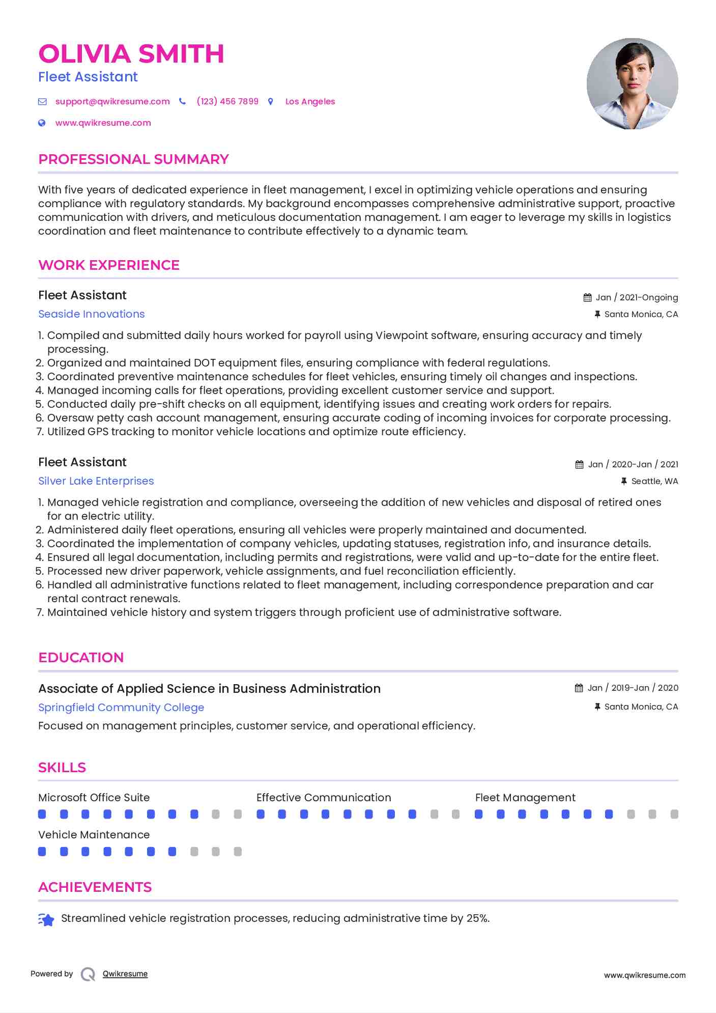 Fleet Assistant Resume Template