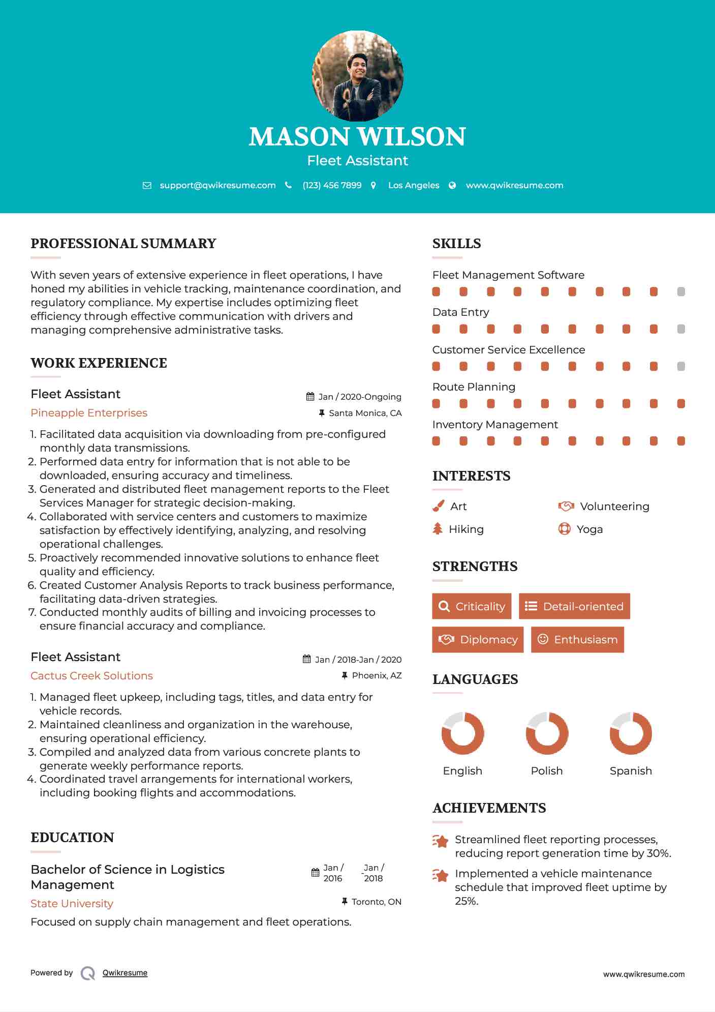 Fleet Assistant Resume Model