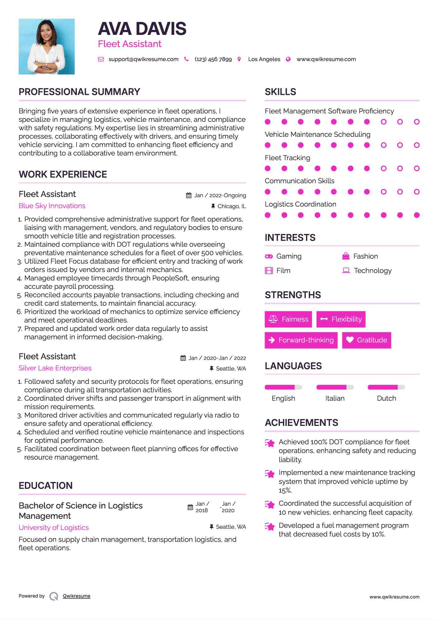 Fleet Assistant Resume Format