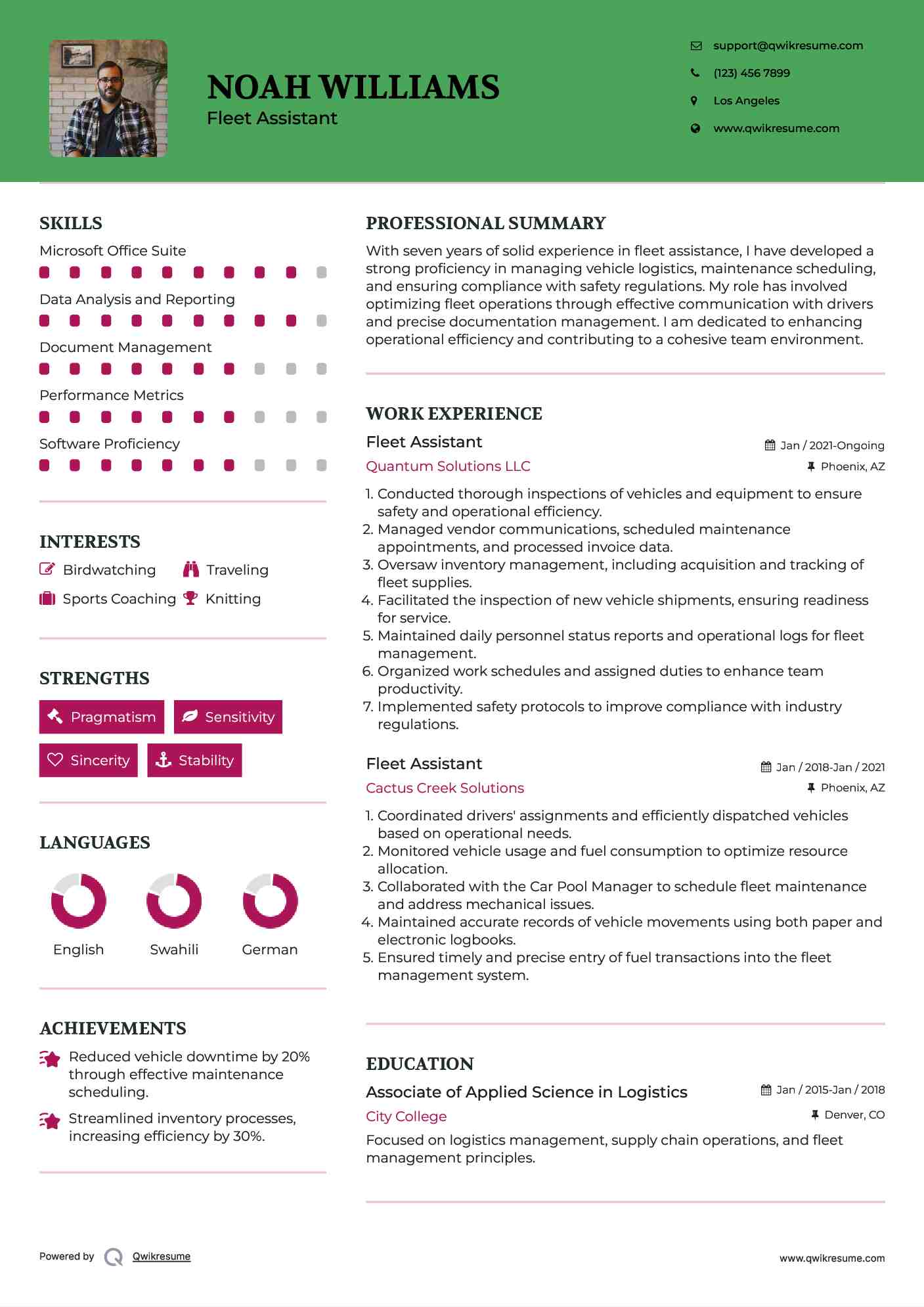 Fleet Assistant Resume Format