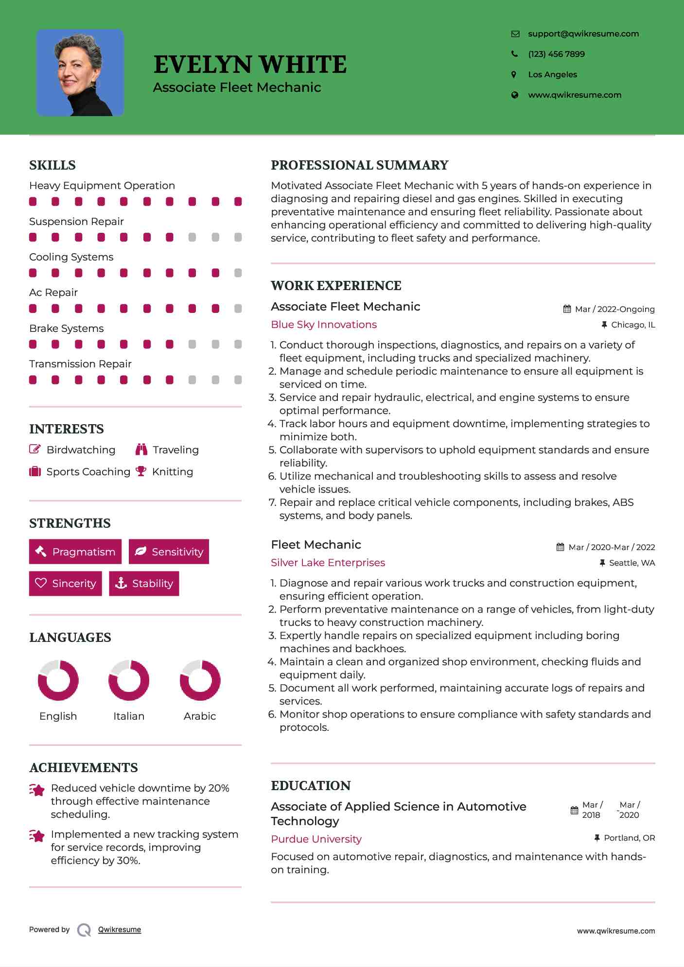 Associate Fleet Mechanic Resume Template