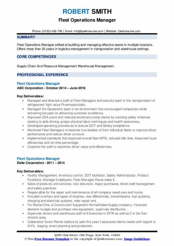 Fleet Operations Manager Resume - Fleet Operations Manager 1625469277 Pdf