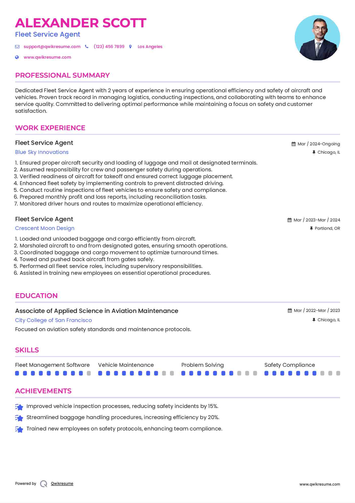 Fleet Service Agent Resume Example
