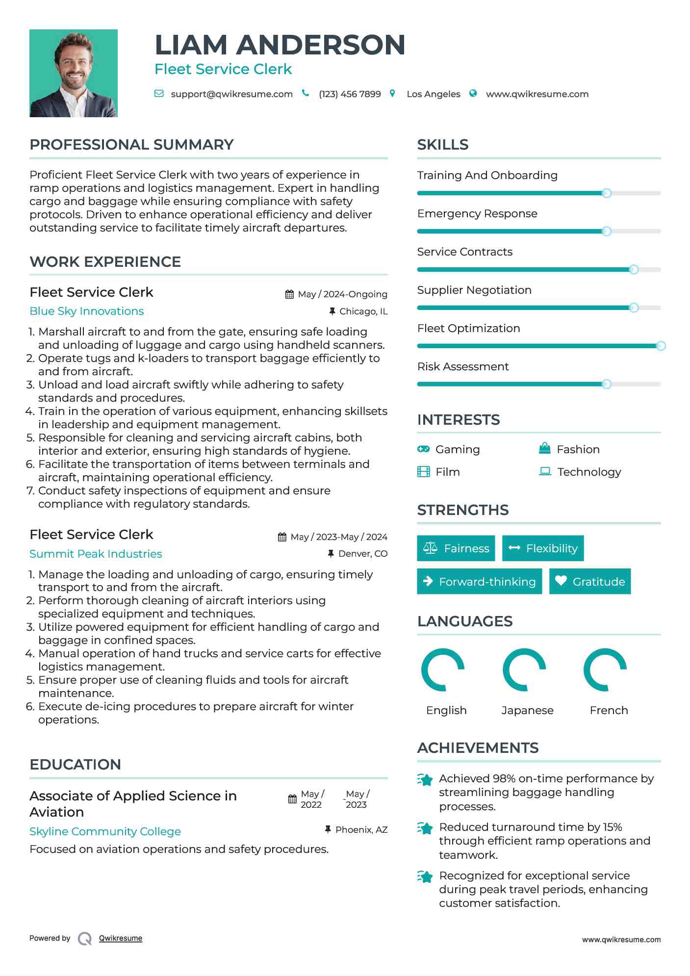 Fleet Service Clerk Resume Template
