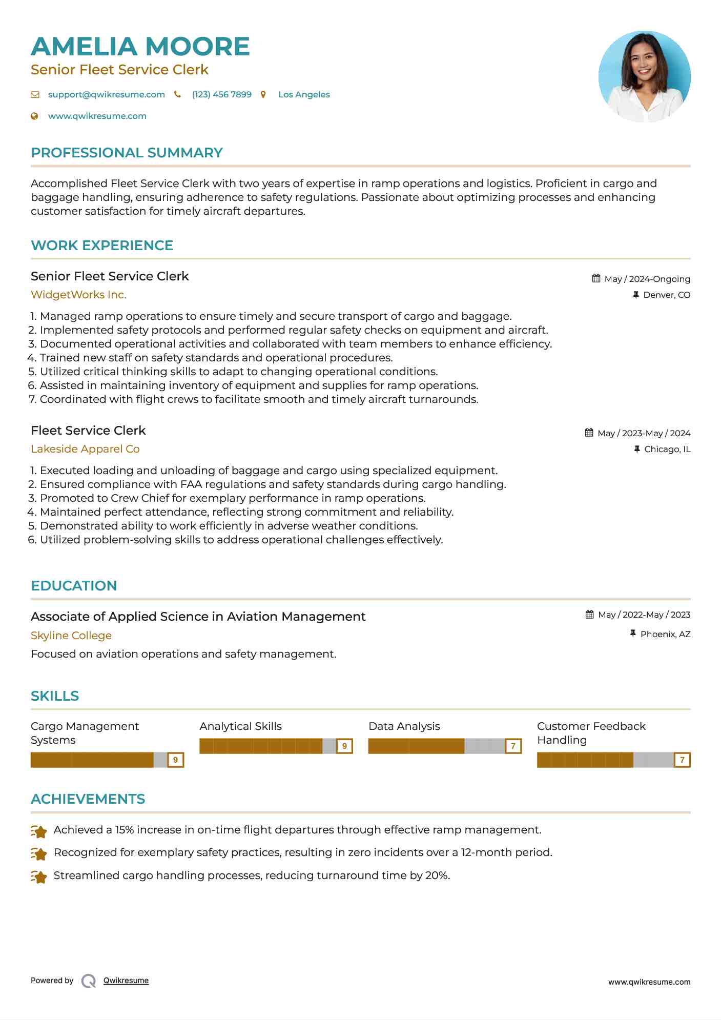 Senior Fleet Service Clerk Resume Sample