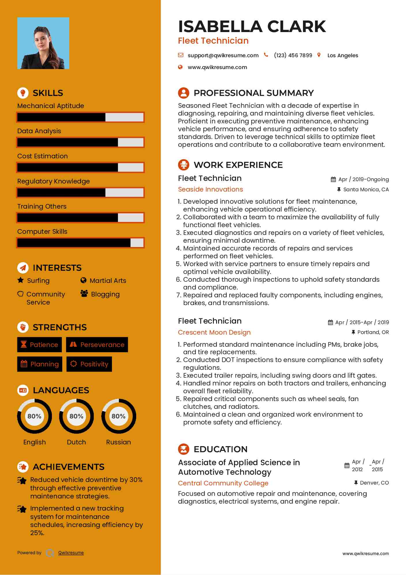 Fleet Technician Resume Template