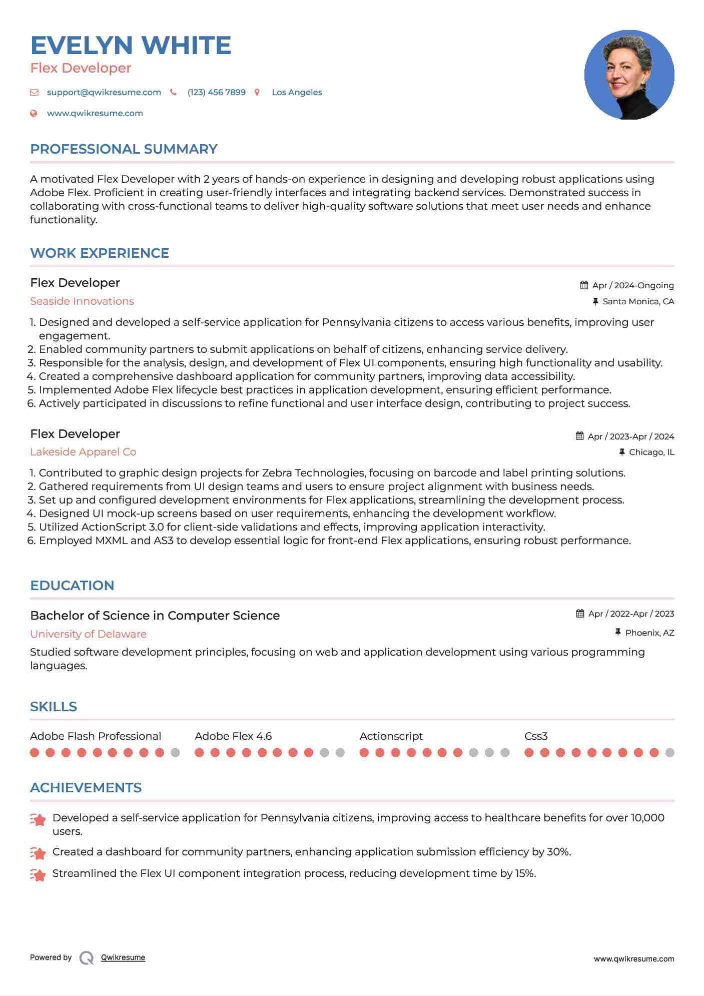 Flex Developer Resume Example
