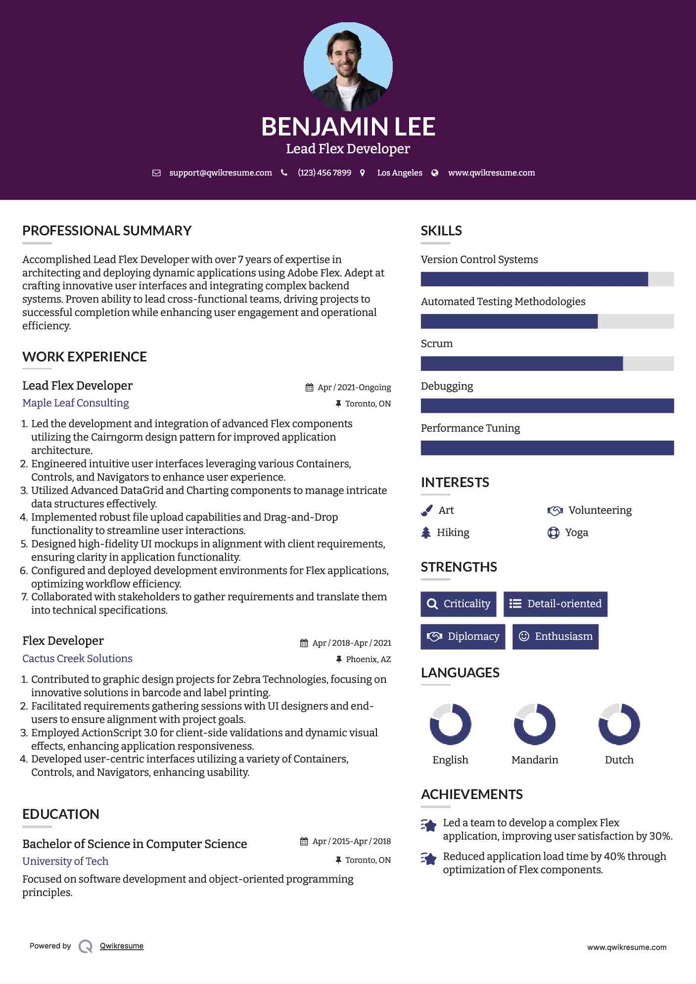 Lead Flex Developer Resume Template