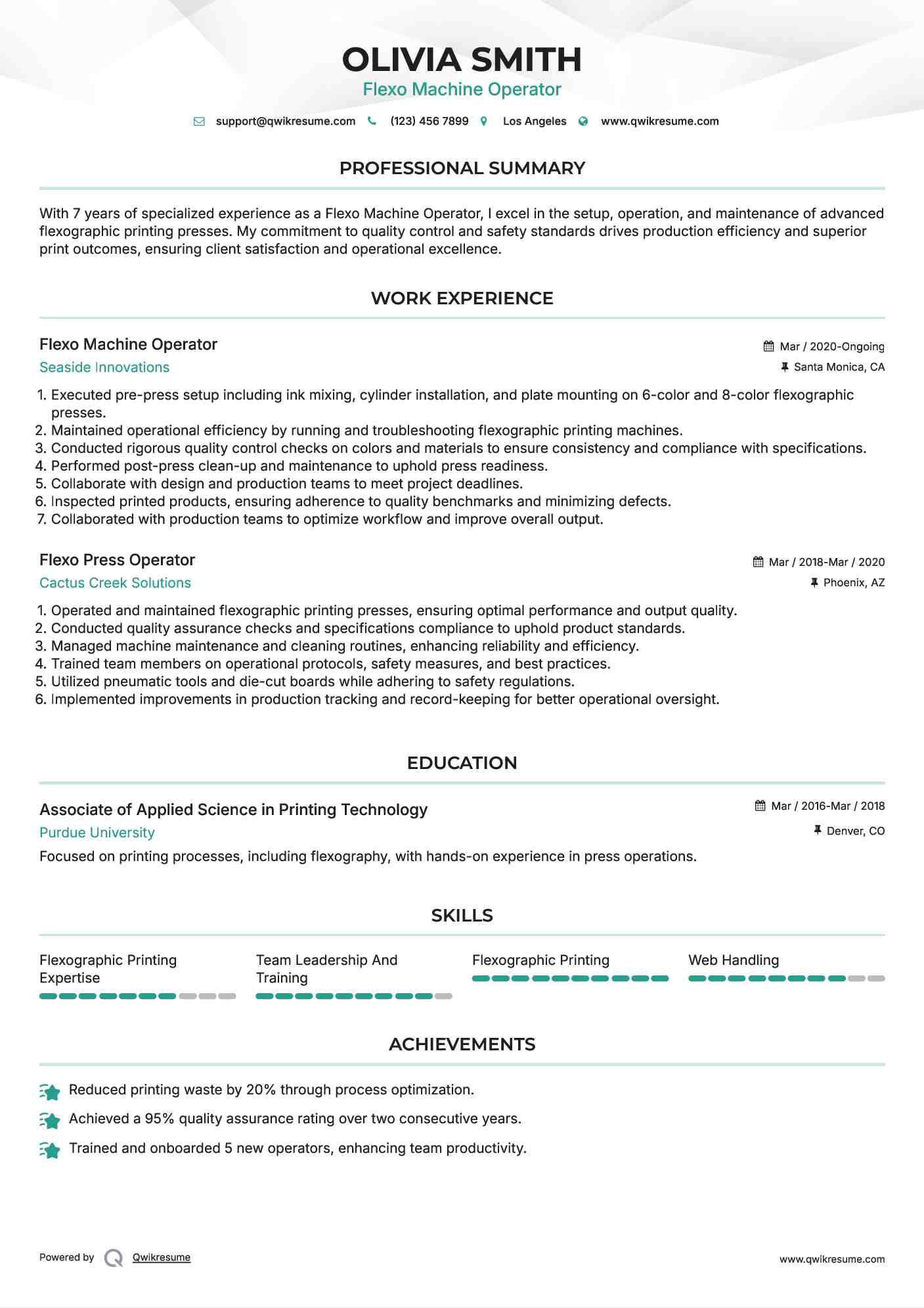 Flexo Machine Operator Resume Template