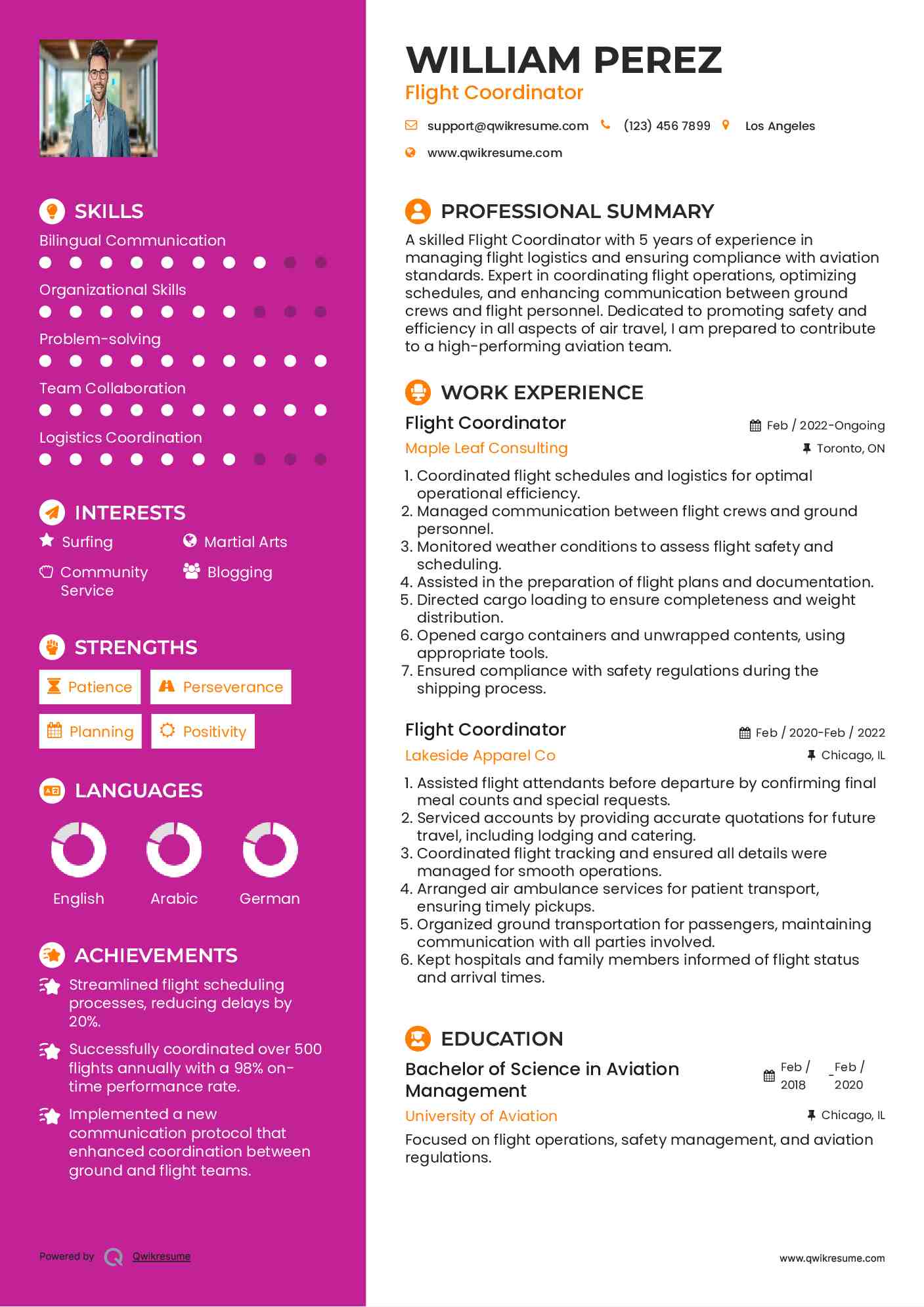 Flight Coordinator Resume Example