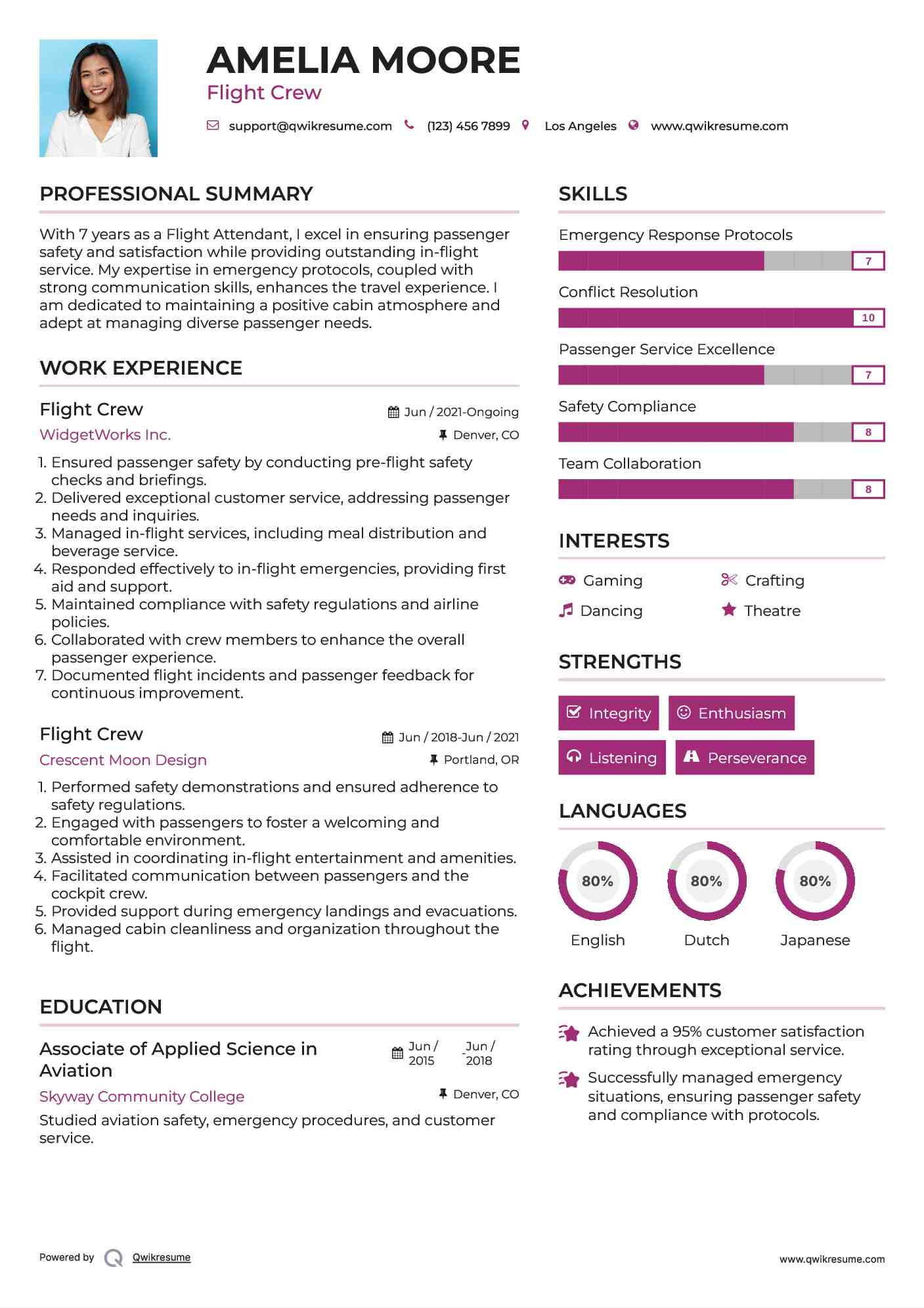 Flight Crew Resume Example