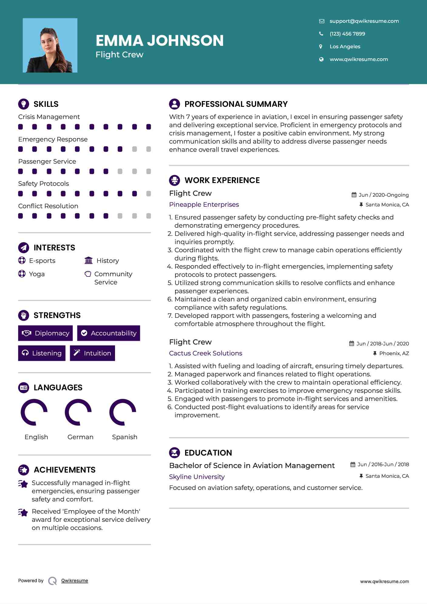 Flight Crew Resume Sample