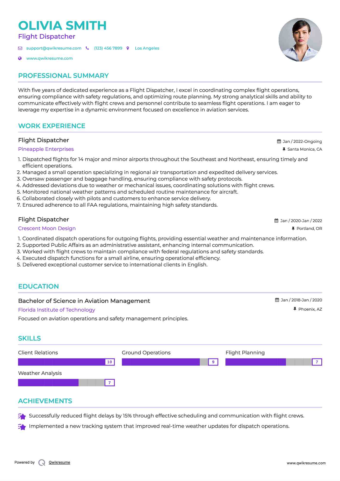 Flight Dispatcher Resume Template