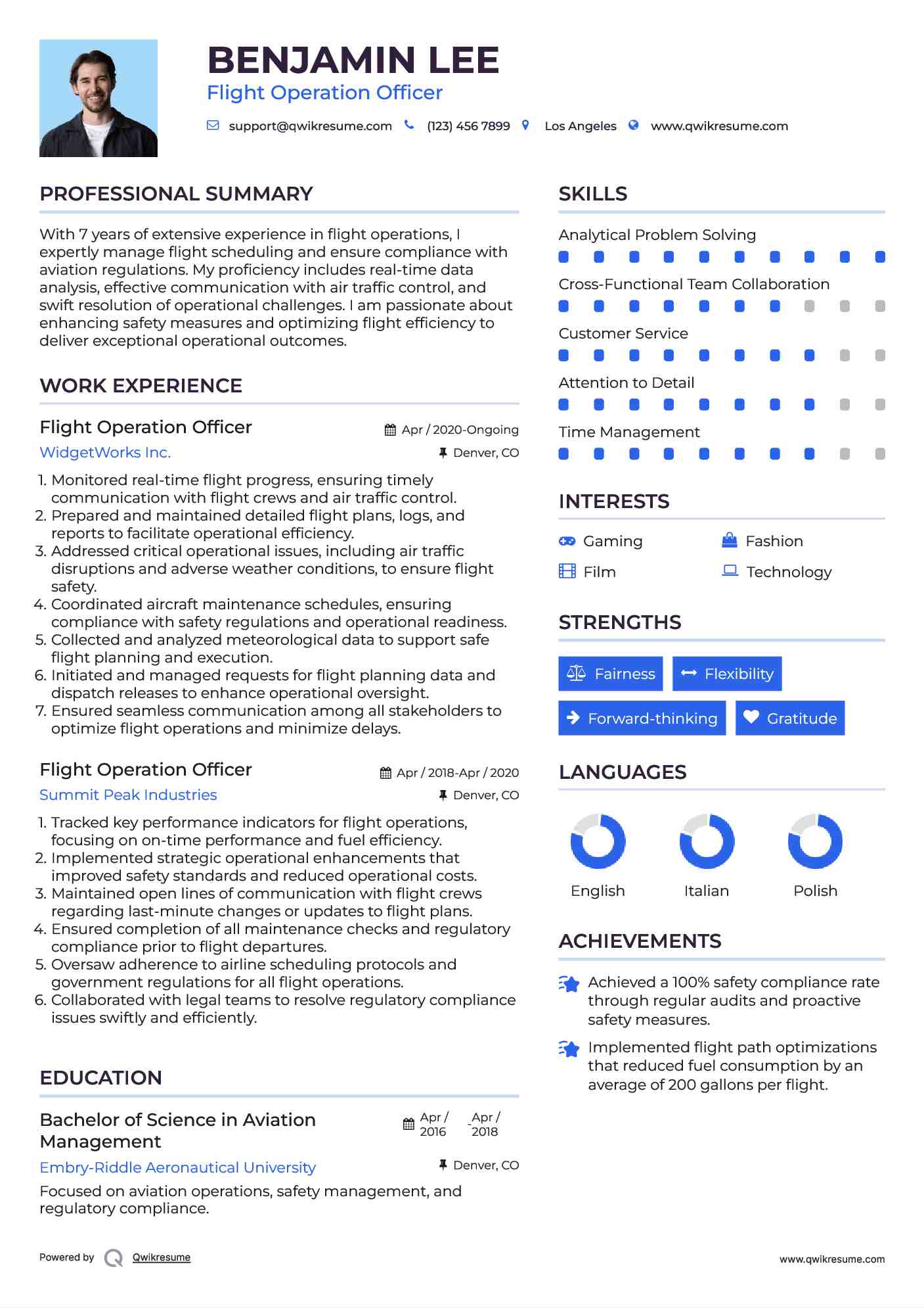 Flight Operation Officer Resume Format