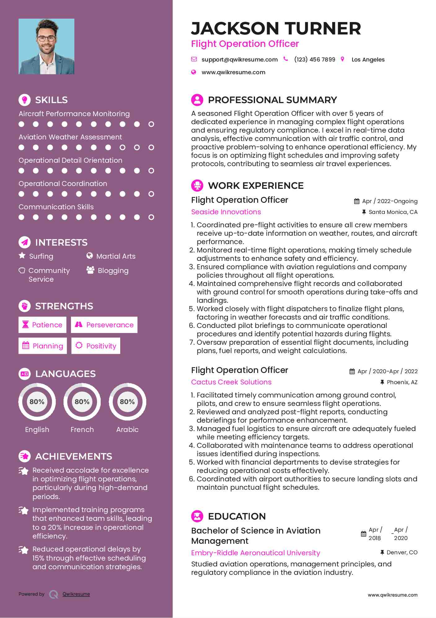 Flight Operation Officer Resume Sample