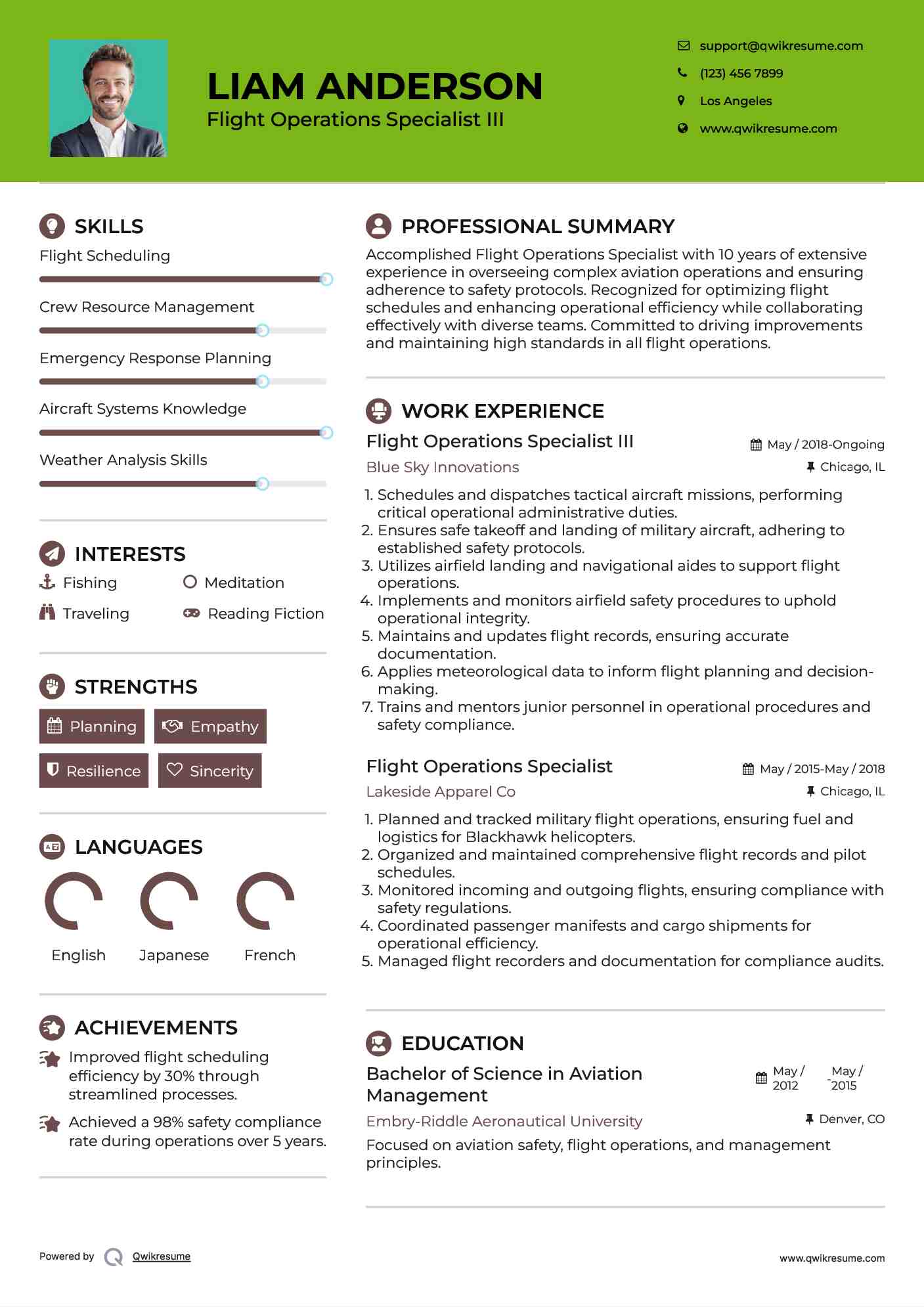 Flight Operations Specialist III Resume Model