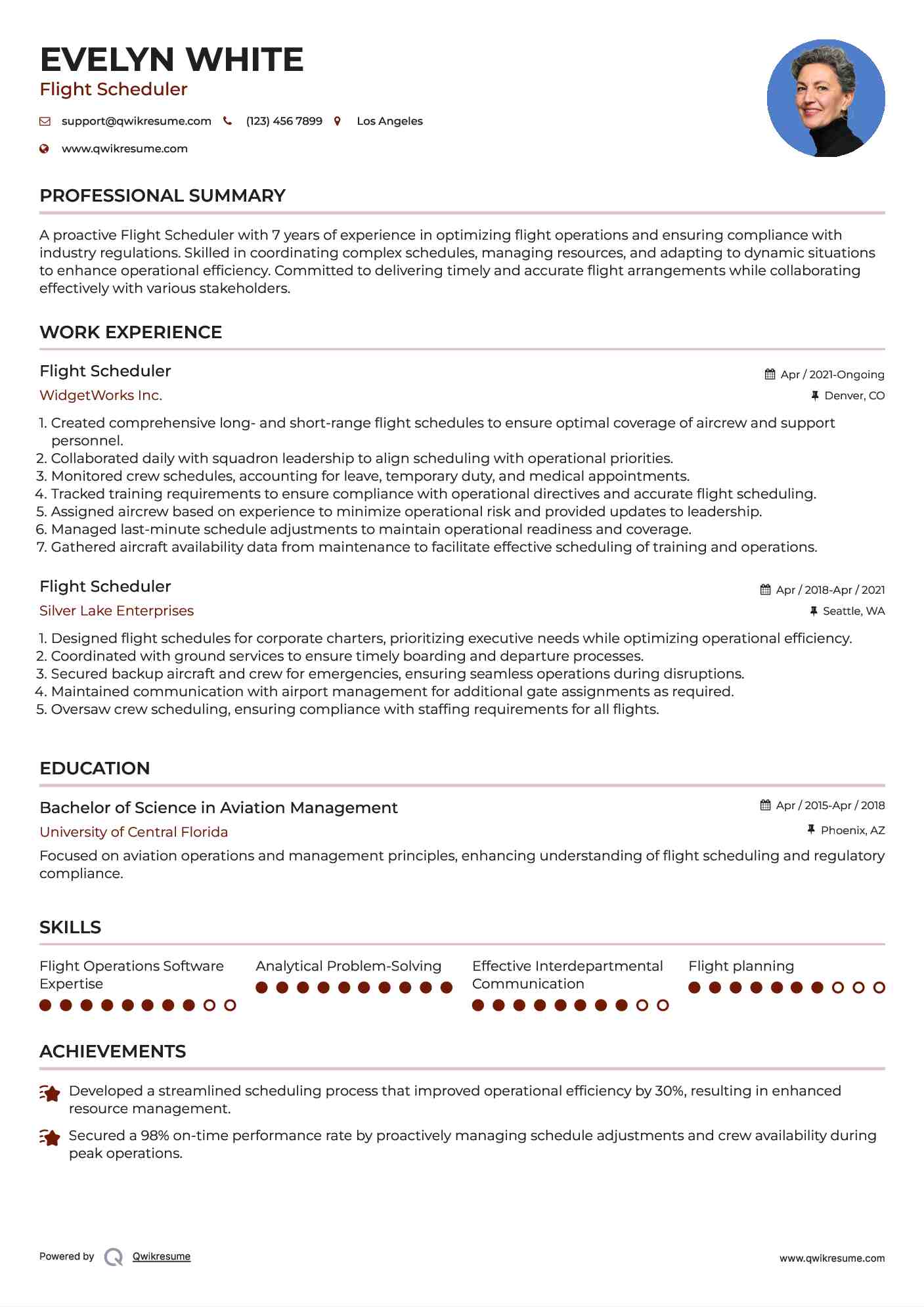 Flight Scheduler Resume Format