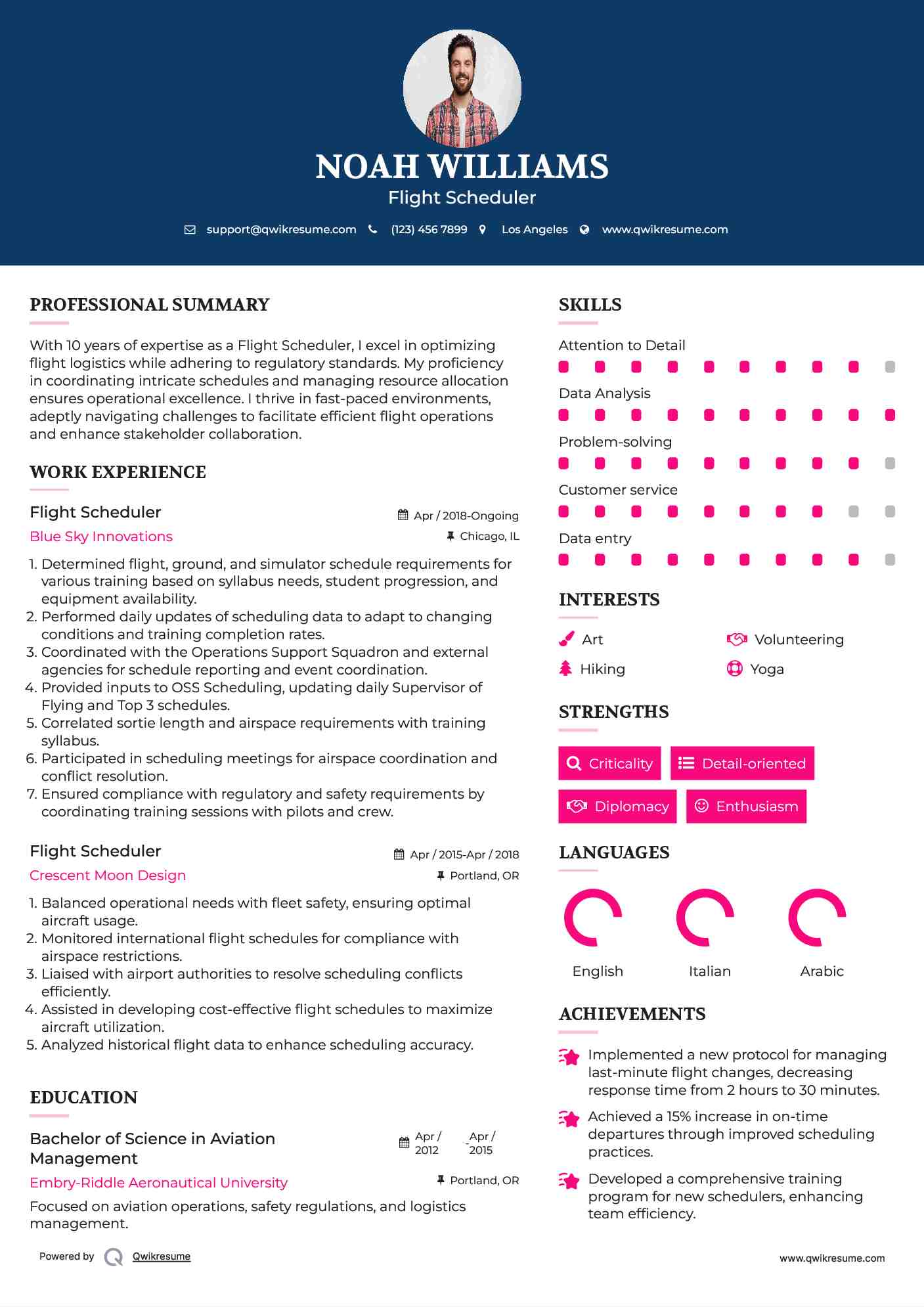 Flight Scheduler Resume Template