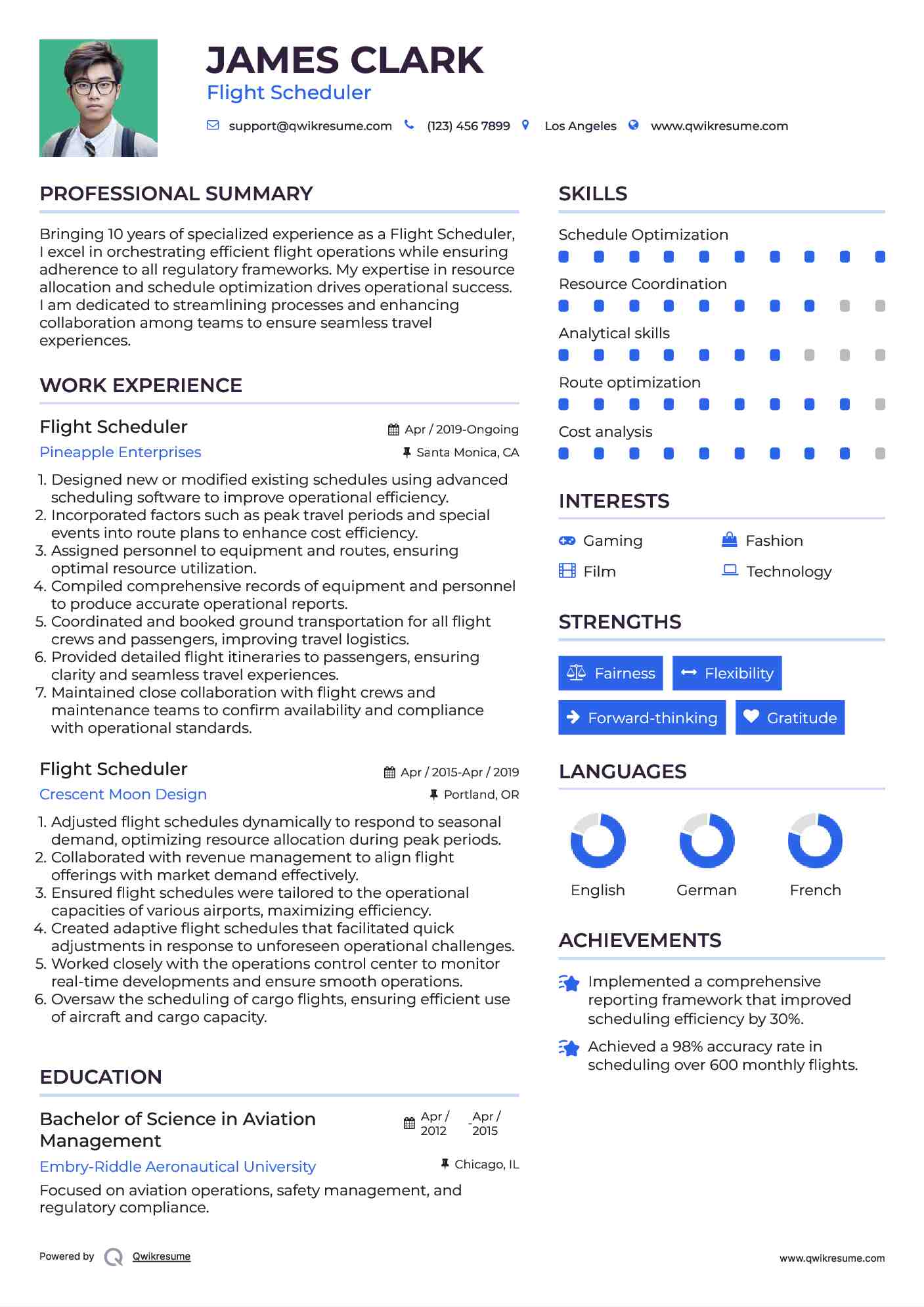 Flight Scheduler Resume Model