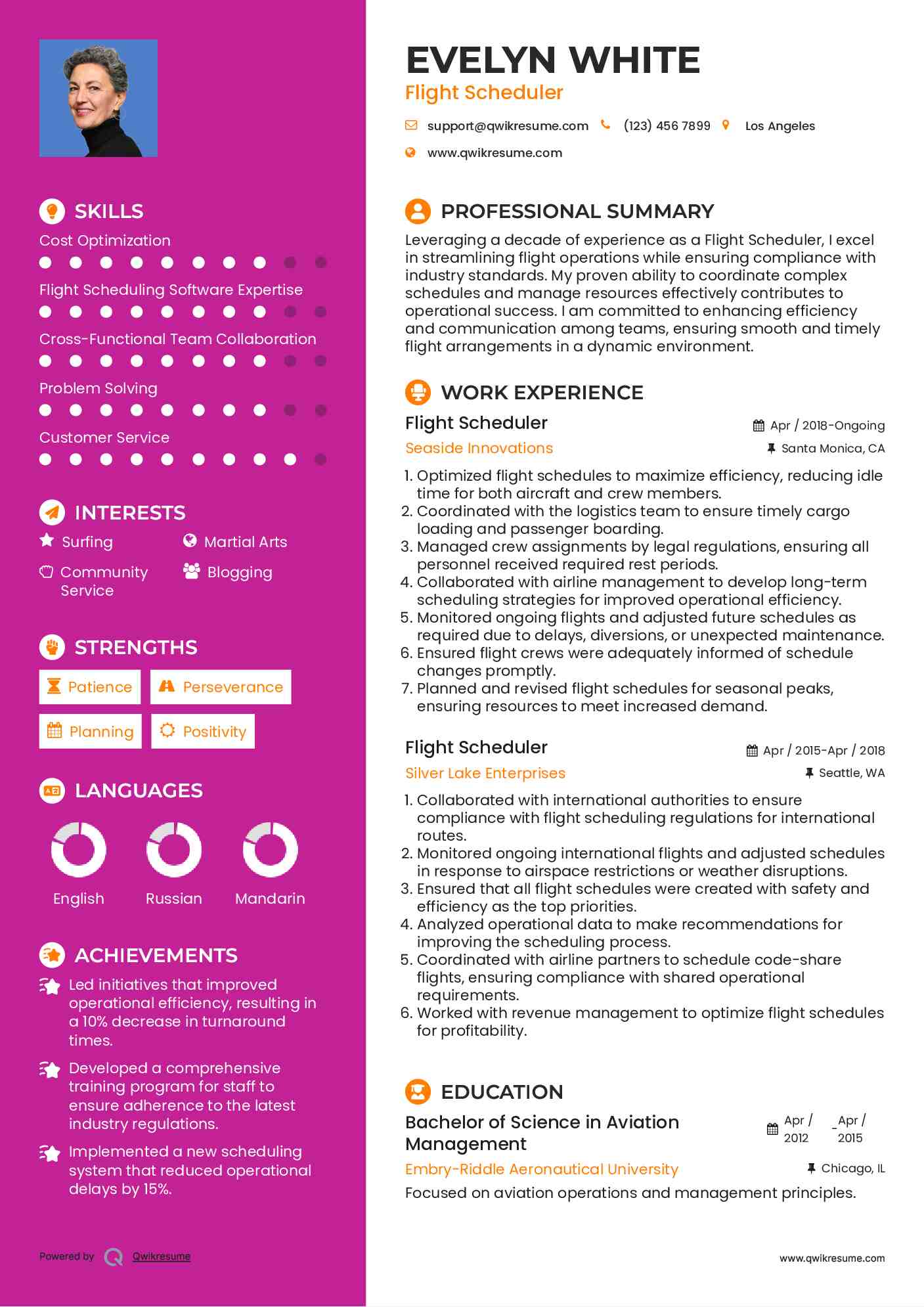 Flight Scheduler Resume Example