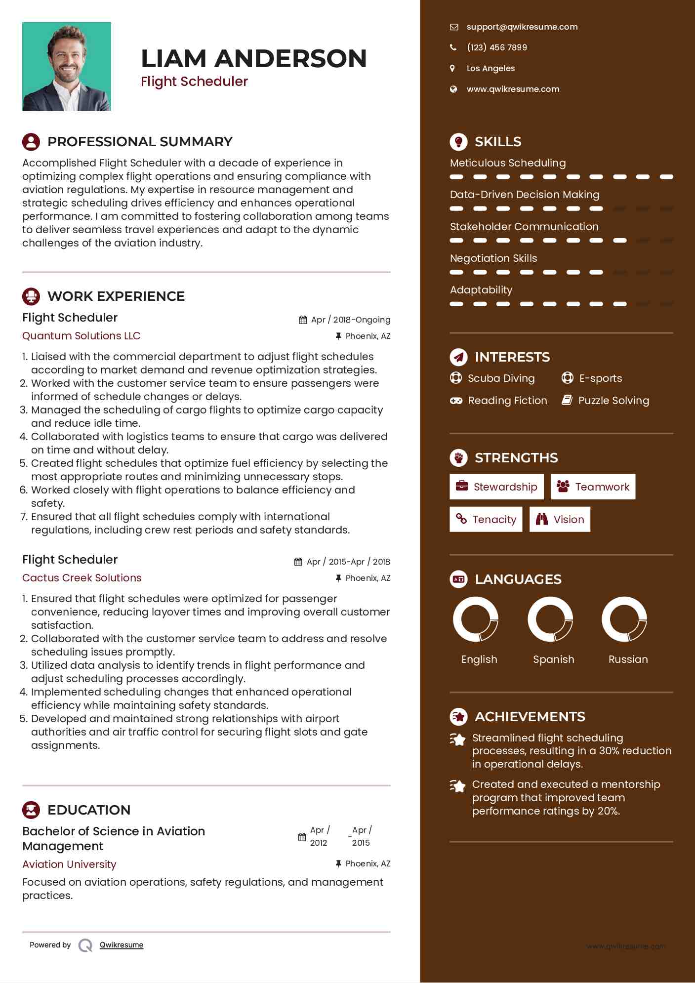 Flight Scheduler Resume Example