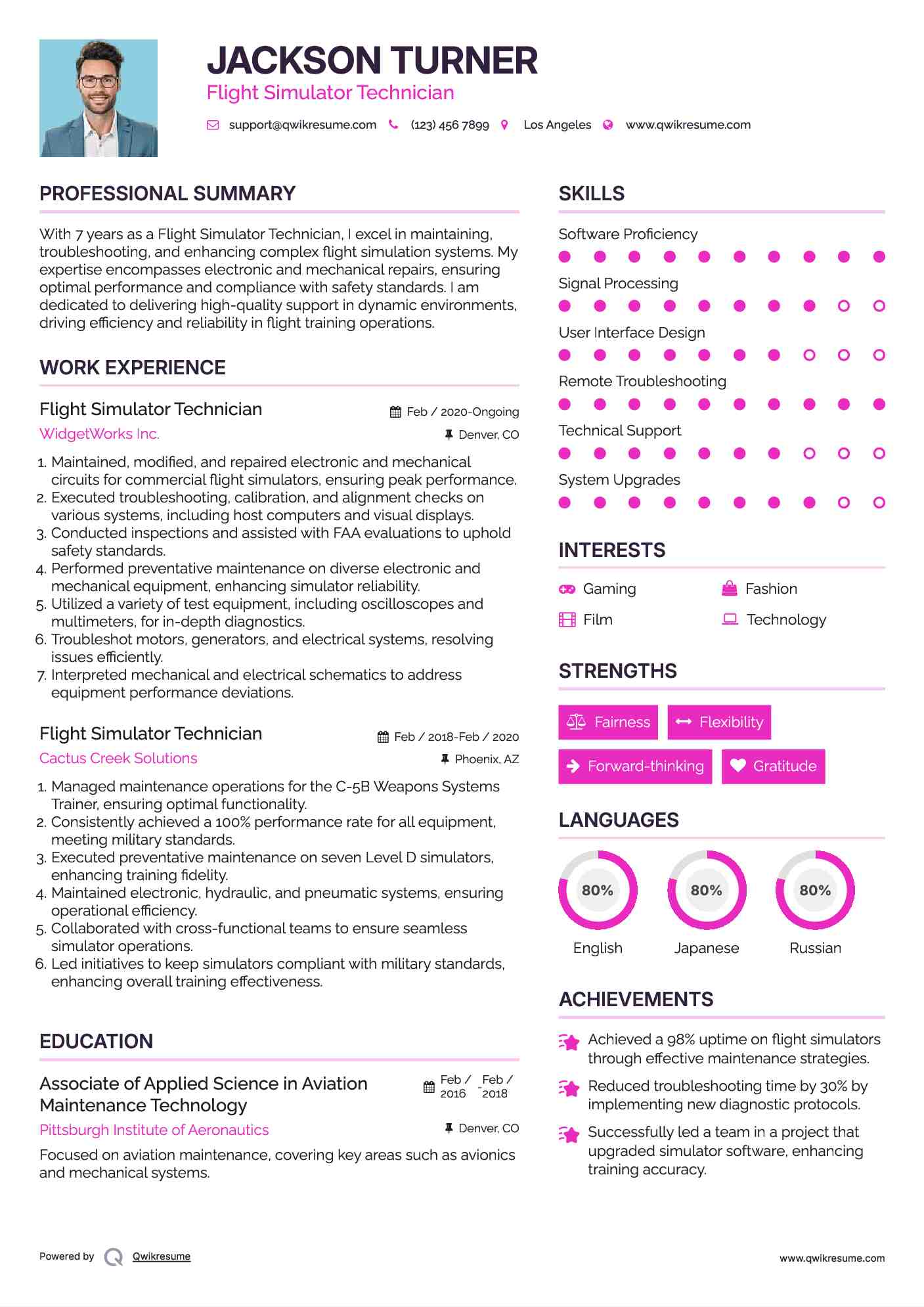 Flight Simulator Technician Resume Sample