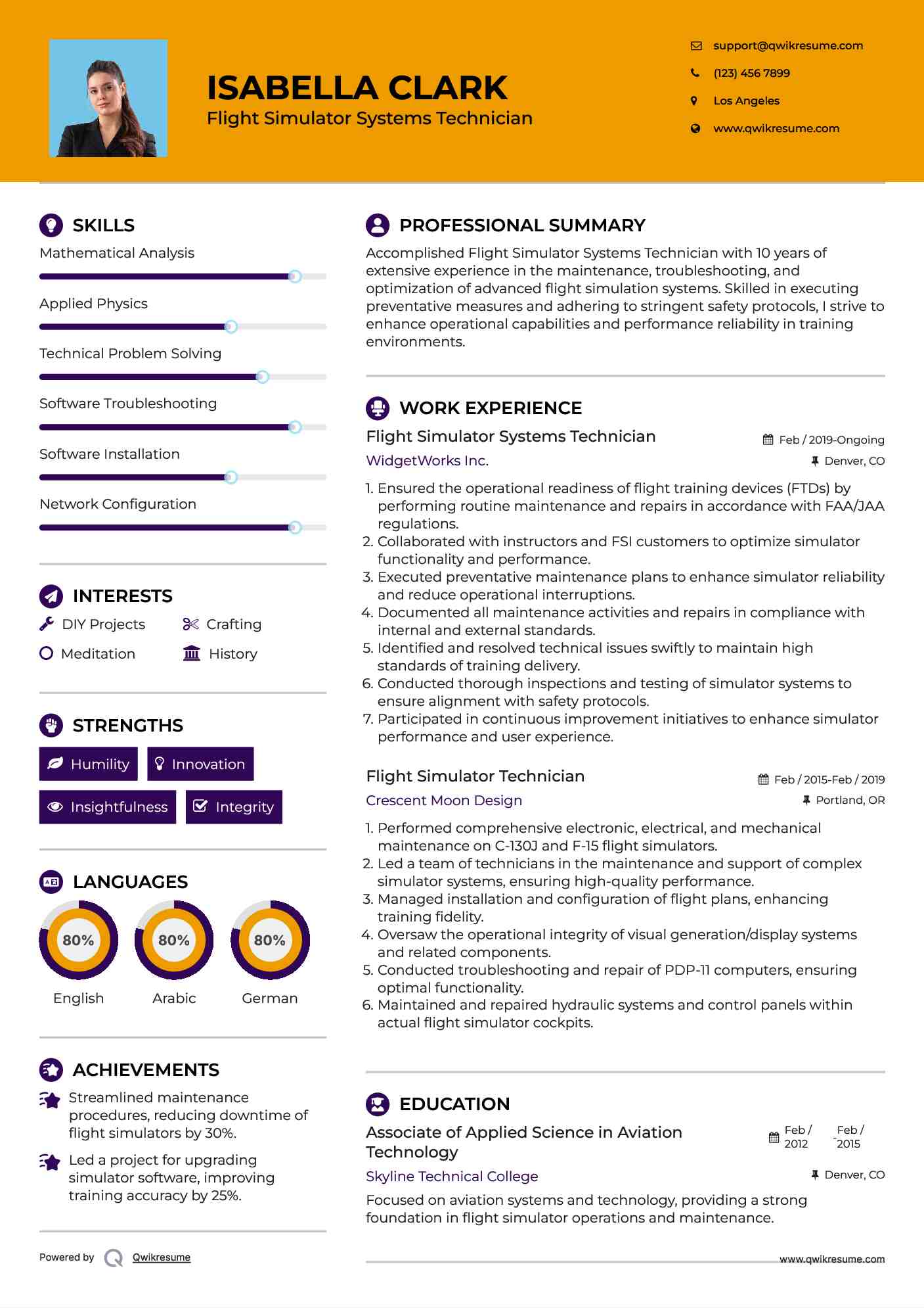 Flight Simulator Systems Technician
 Resume Model