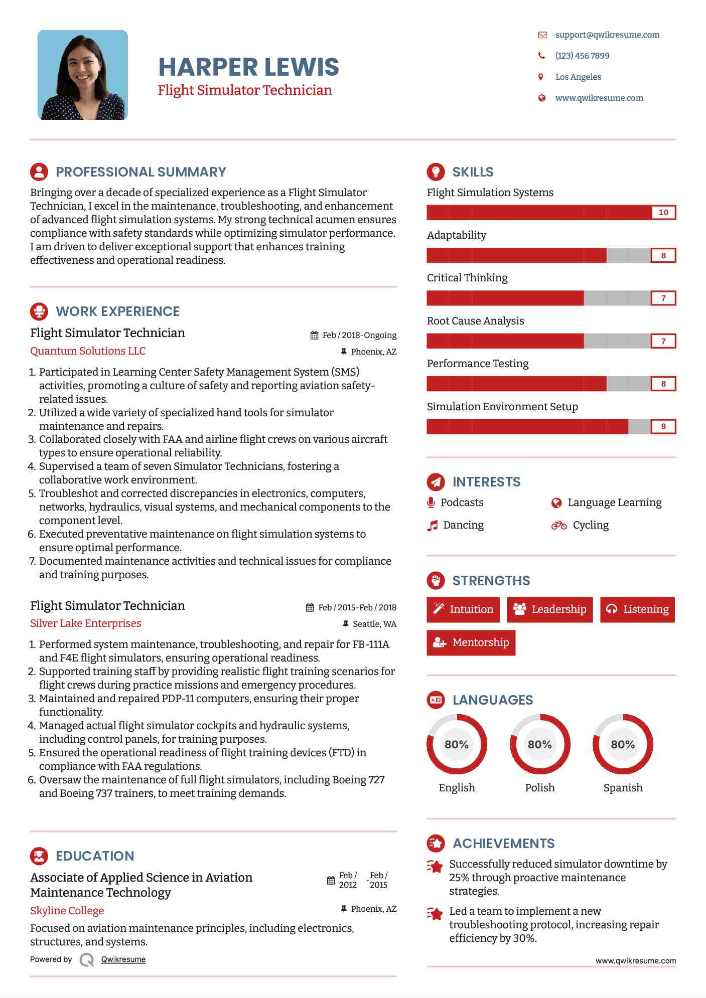 Flight Simulator Technician Resume Format