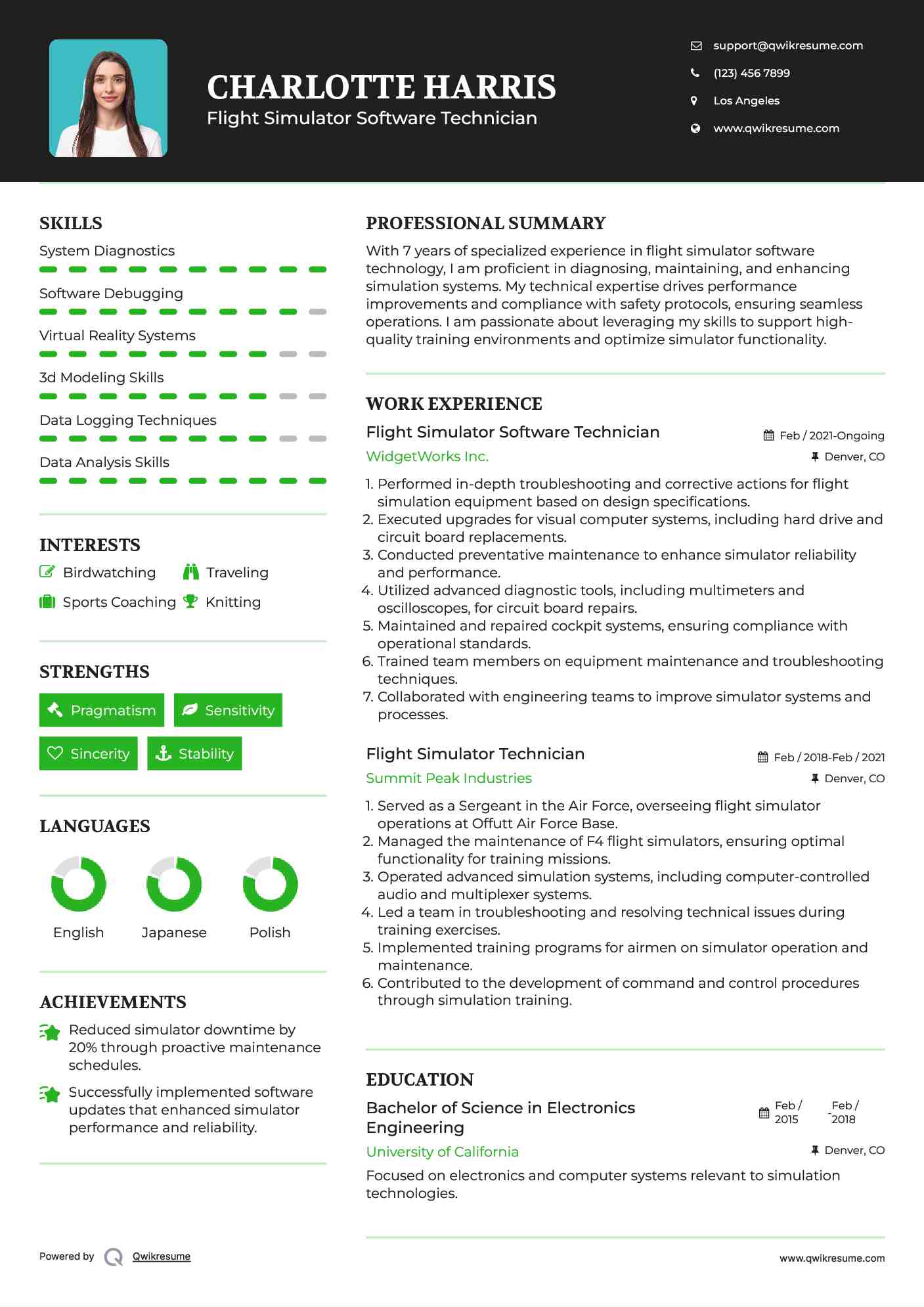 Flight Simulator Software Technician
 Resume Format