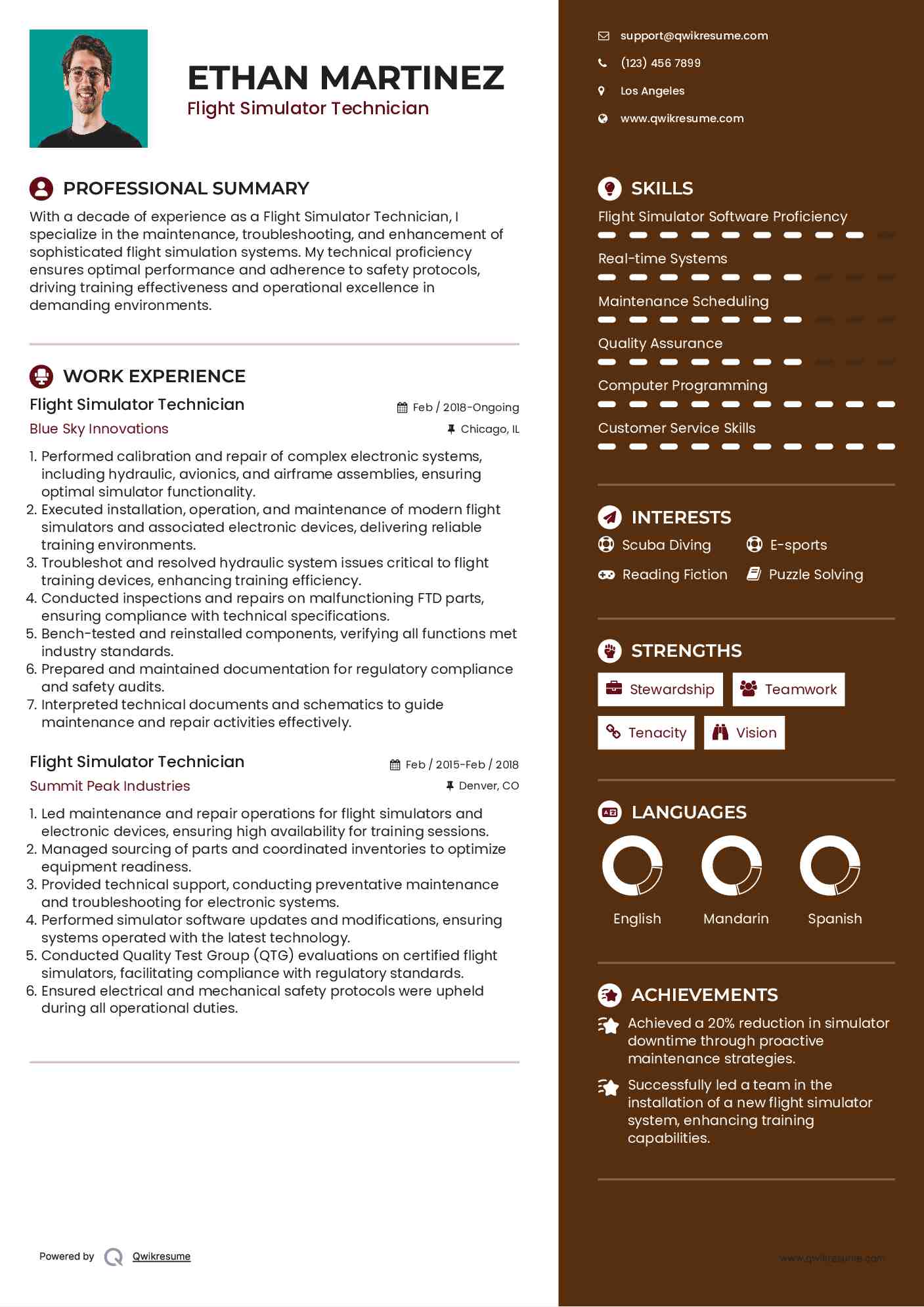 Flight Simulator Technician Resume Model