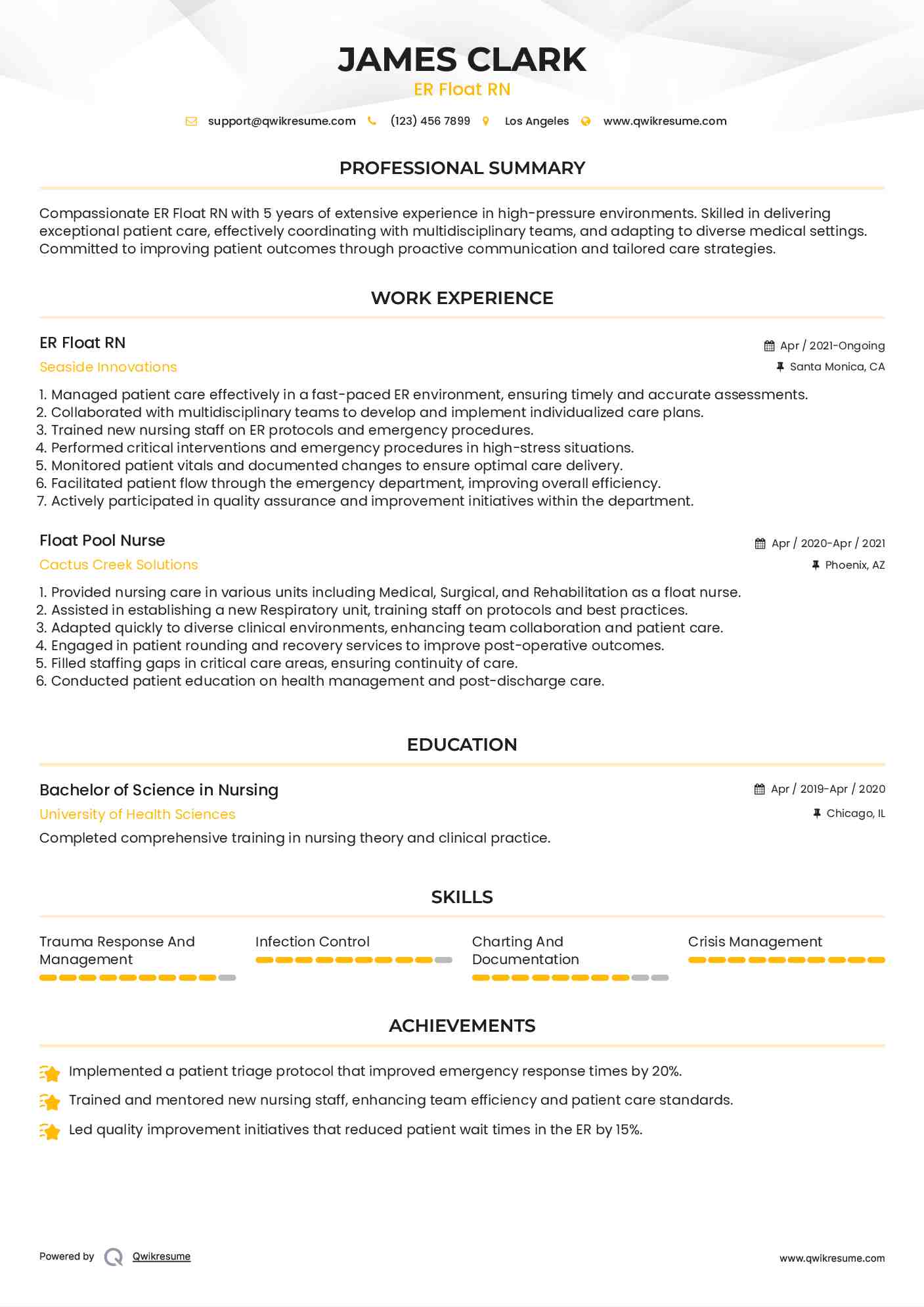 ER Float RN Resume Example